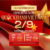 Banner đỏ vàng Cậu Hai Home Decor thông báo lịch nghỉ lễ Quốc Khánh 2/9/2025, có ngôi sao vàng lấp lánh.