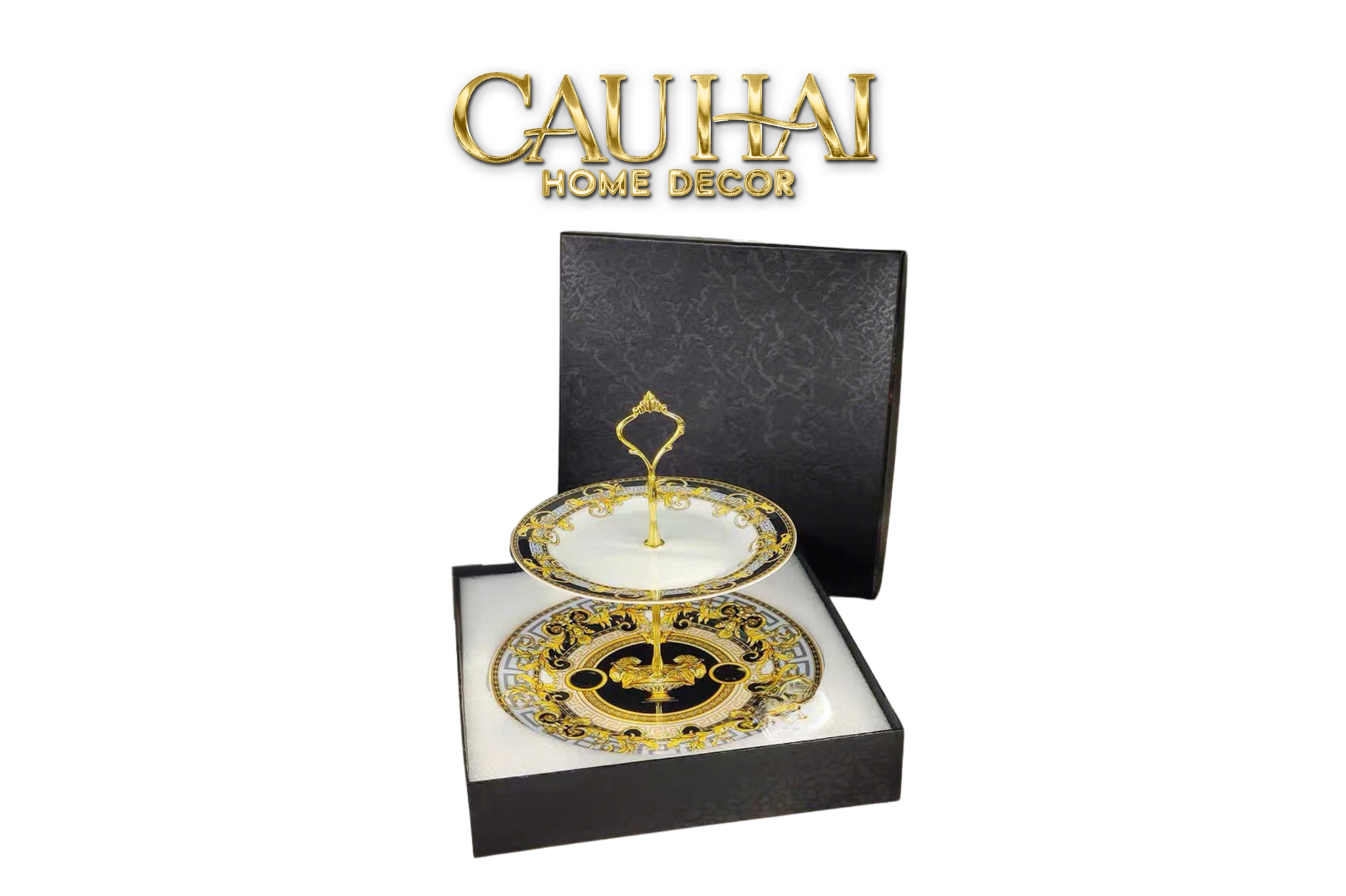 HOME COUTURE -  ĐĨA 2 TẦNG BLACK BAROQUE PRESTIGE GALA VER.S ÉTAGÈRE