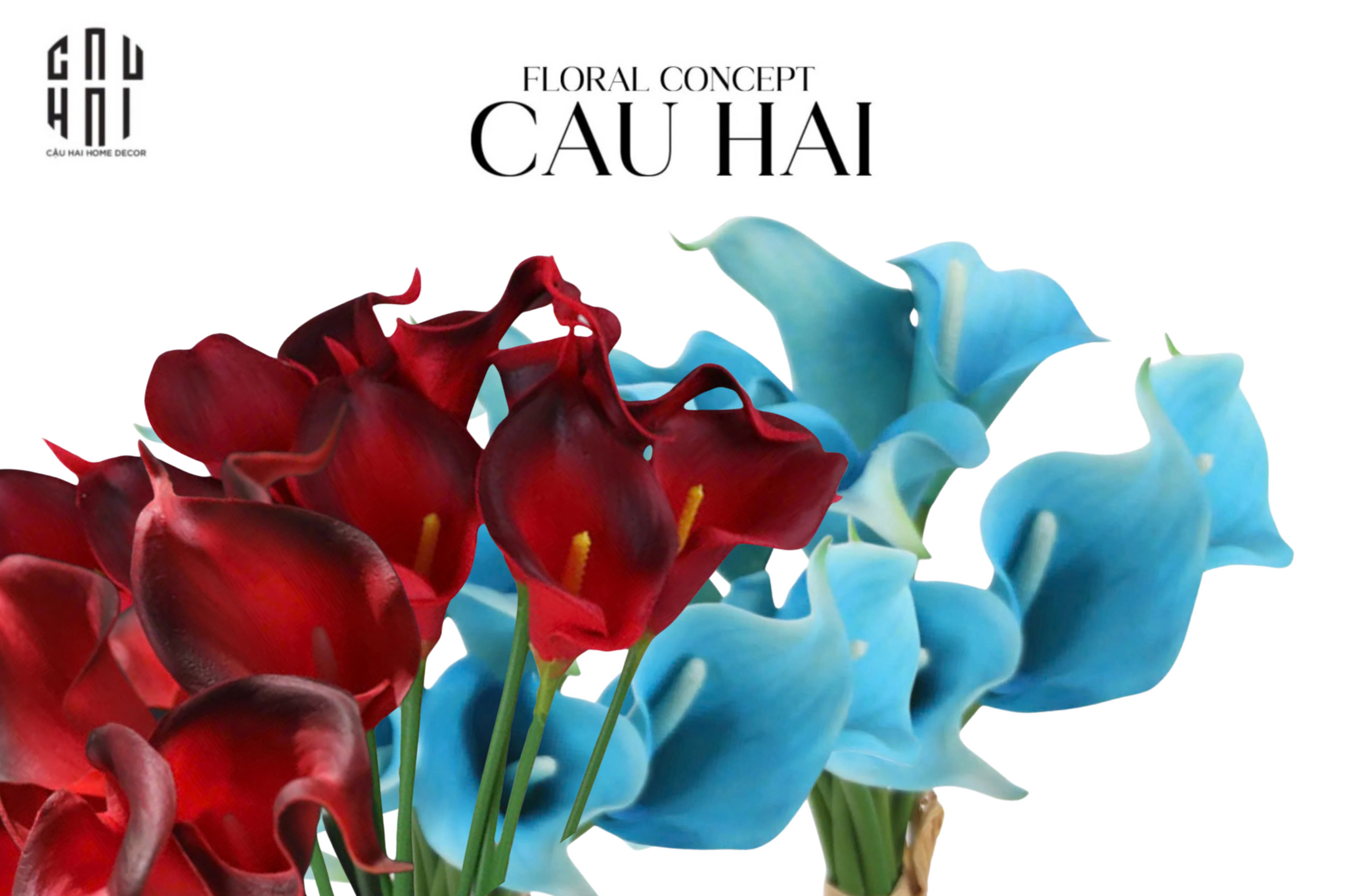SET 5 CÀNH CALLA LILY FLAME / SKY BLUE-CẬU HAI HOME DECOR