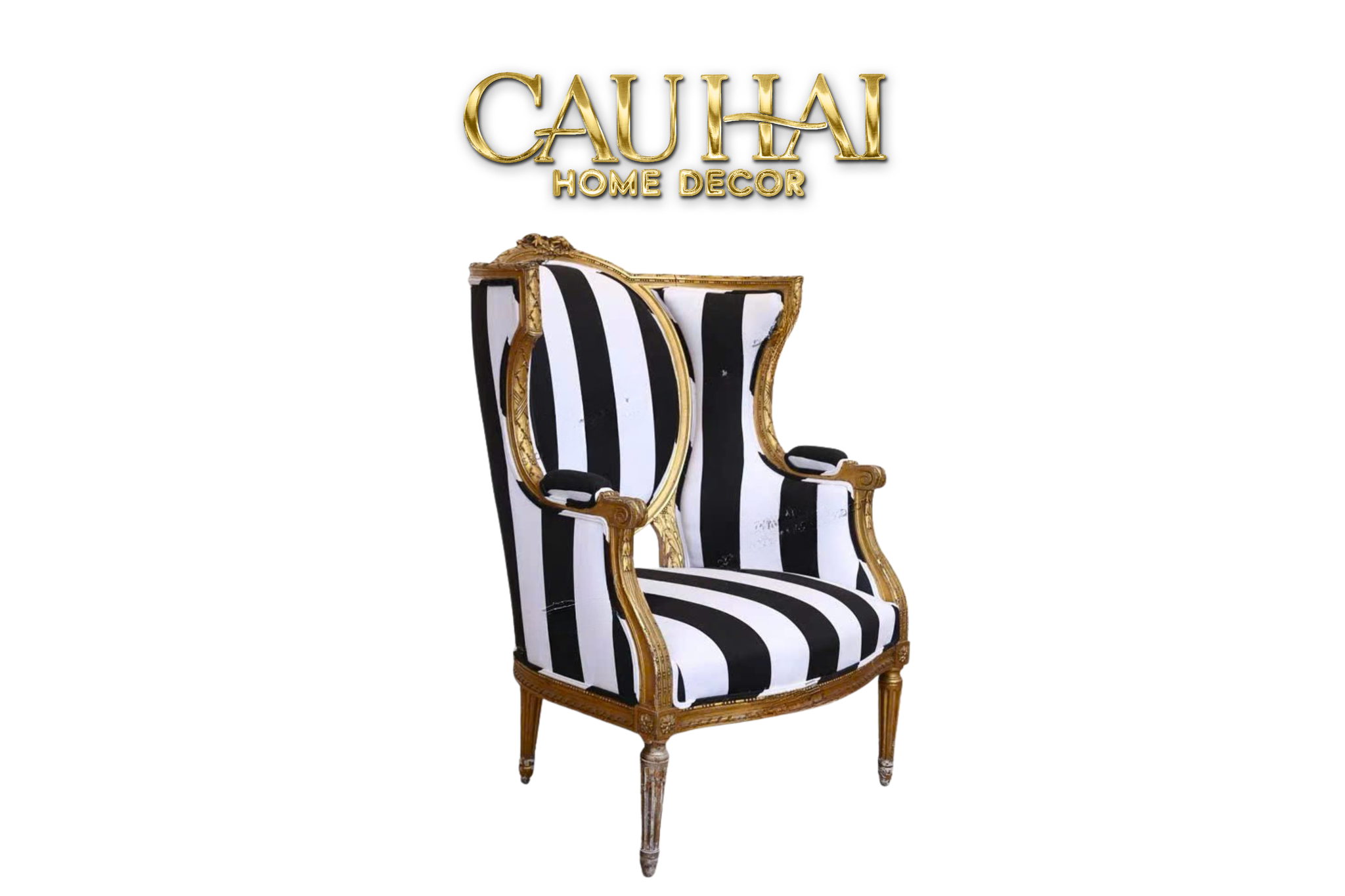 Maison Couture - Ghế Bành Fauteuil Louis XVI Medallion Rayé Bois Doré