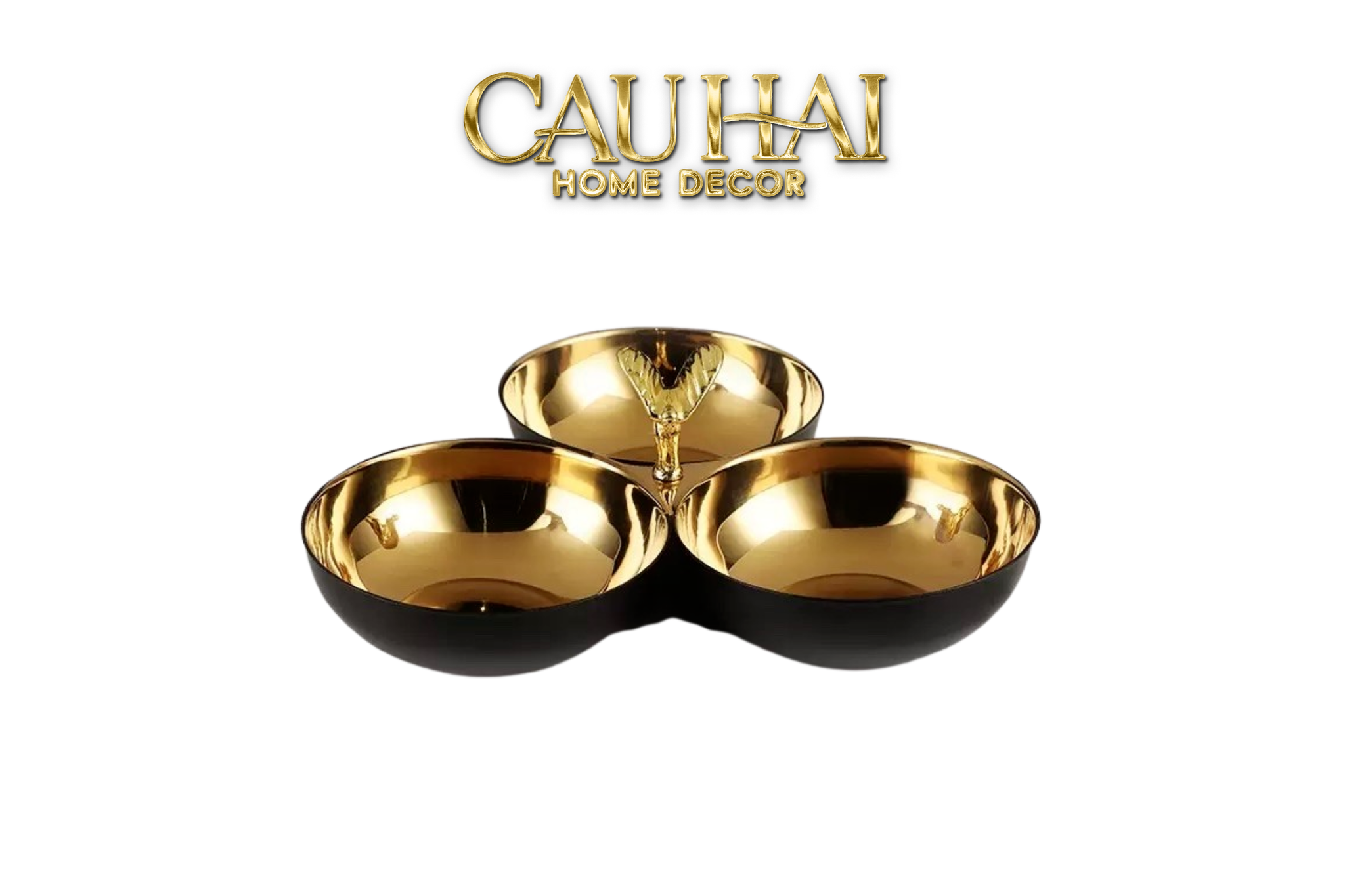 Đĩa Serving 3 Ngăn Phantom Trio Golden Snack Bowl Centerpiece-CẬU HAI HOME DECOR
