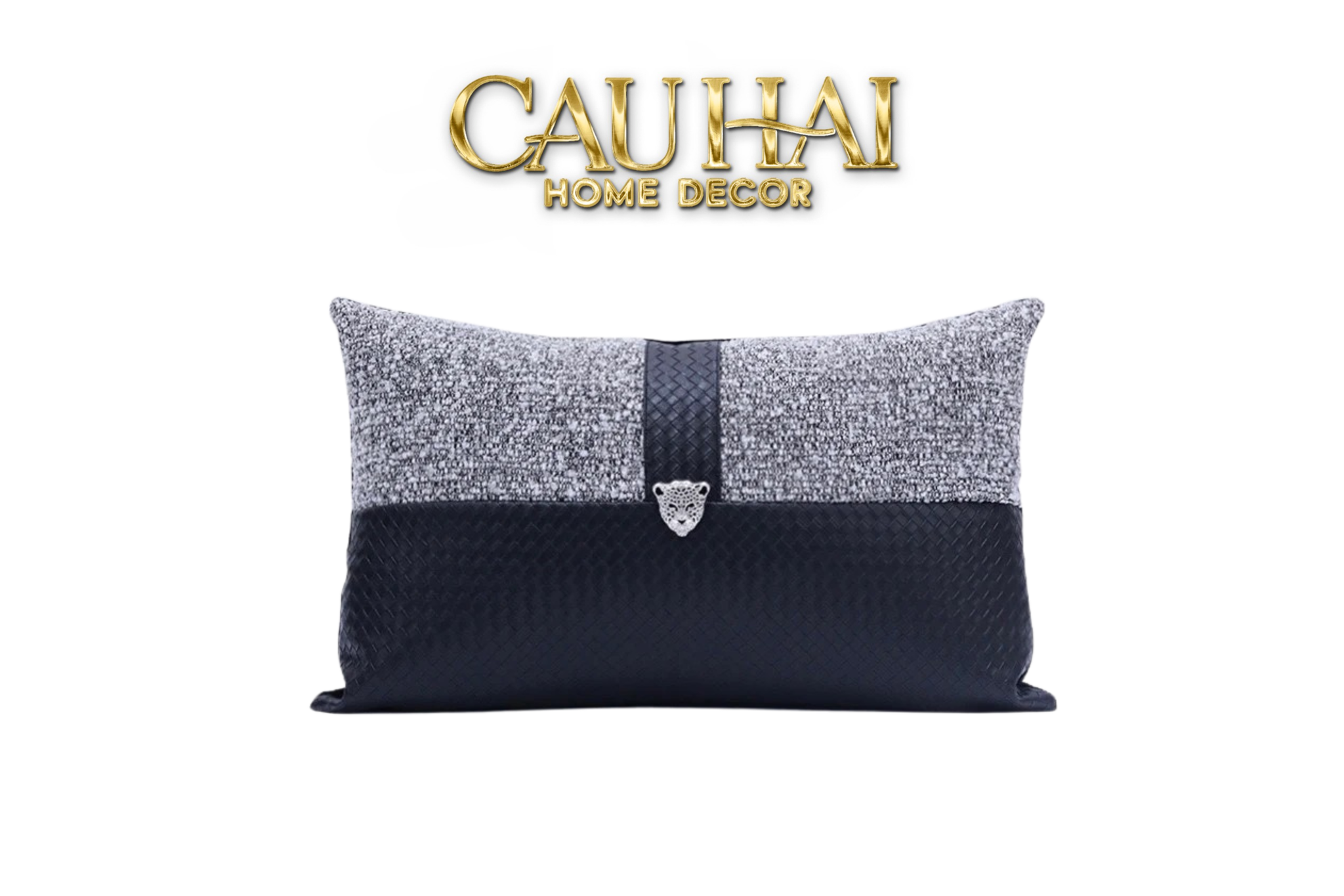 GỐI TWEED LEATHER MIDNIGHT SENTINEL PANTHER 30X50