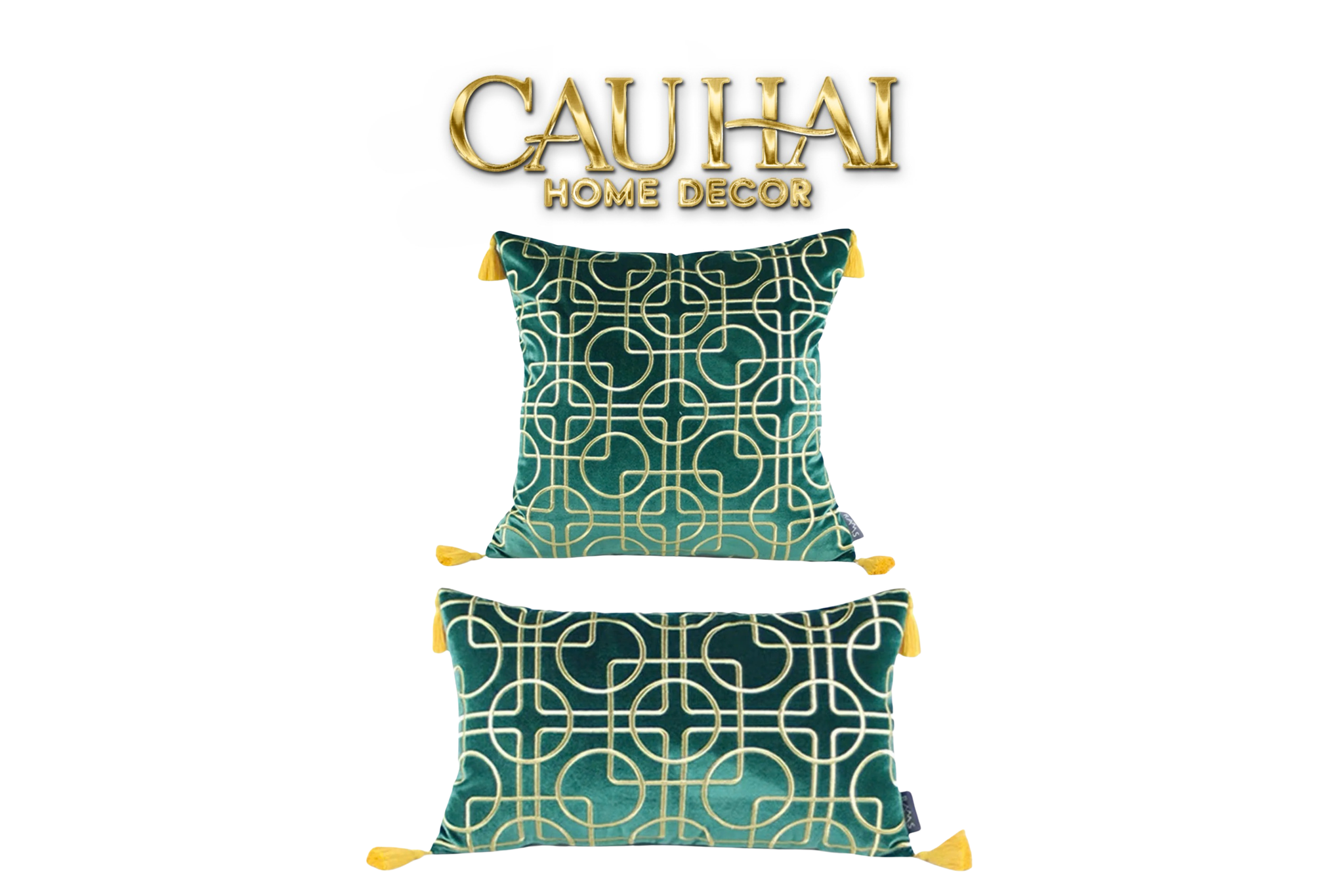 SET 2 GỐI NHUNG EMERALD LUMINA GRID 45X45/30X50