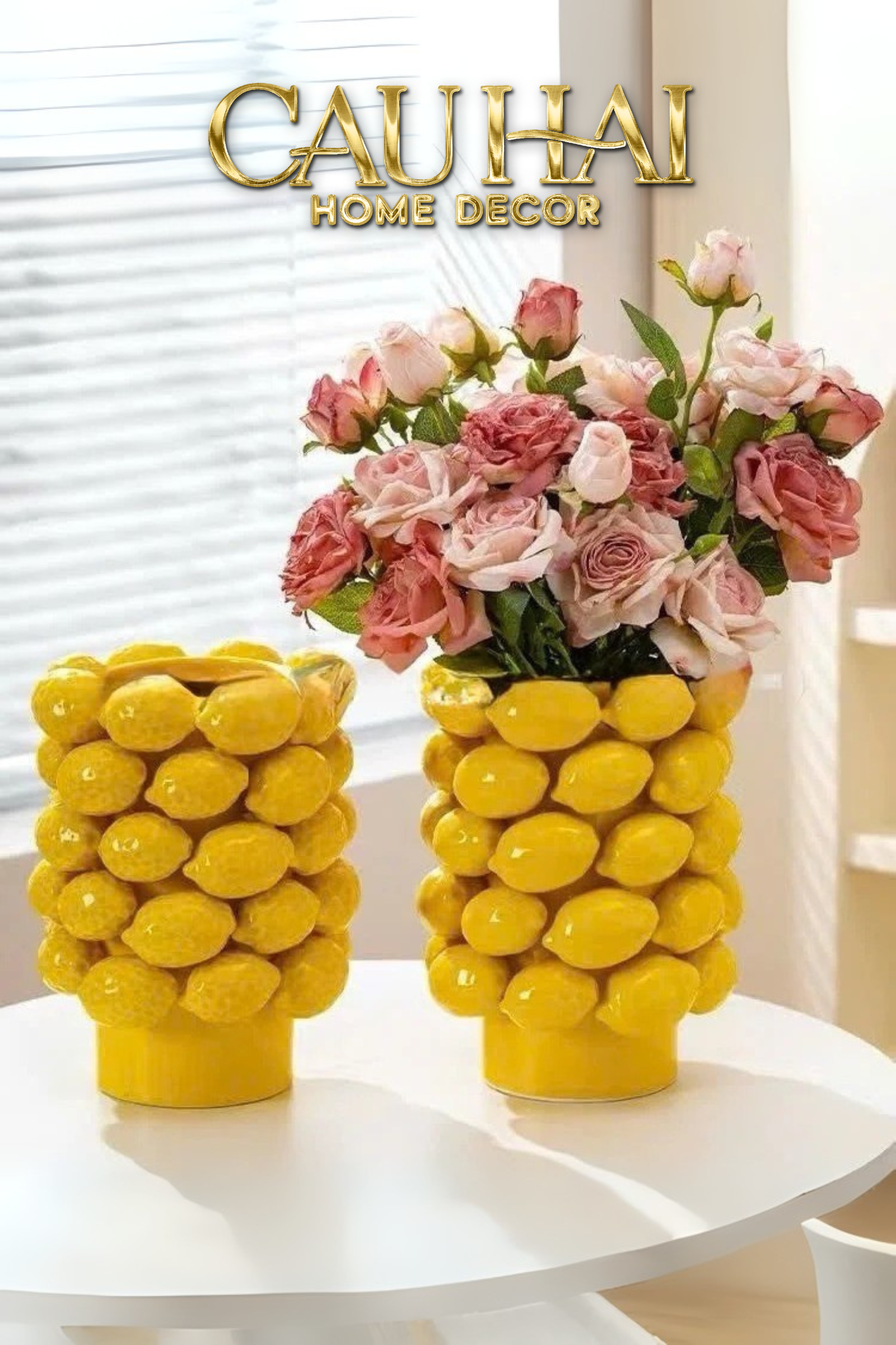 HOME COUTURE - BÌNH HOA CERAMIC CITRON - ÉCLAT JAUNE H25-CẬU HAI HOME DECOR