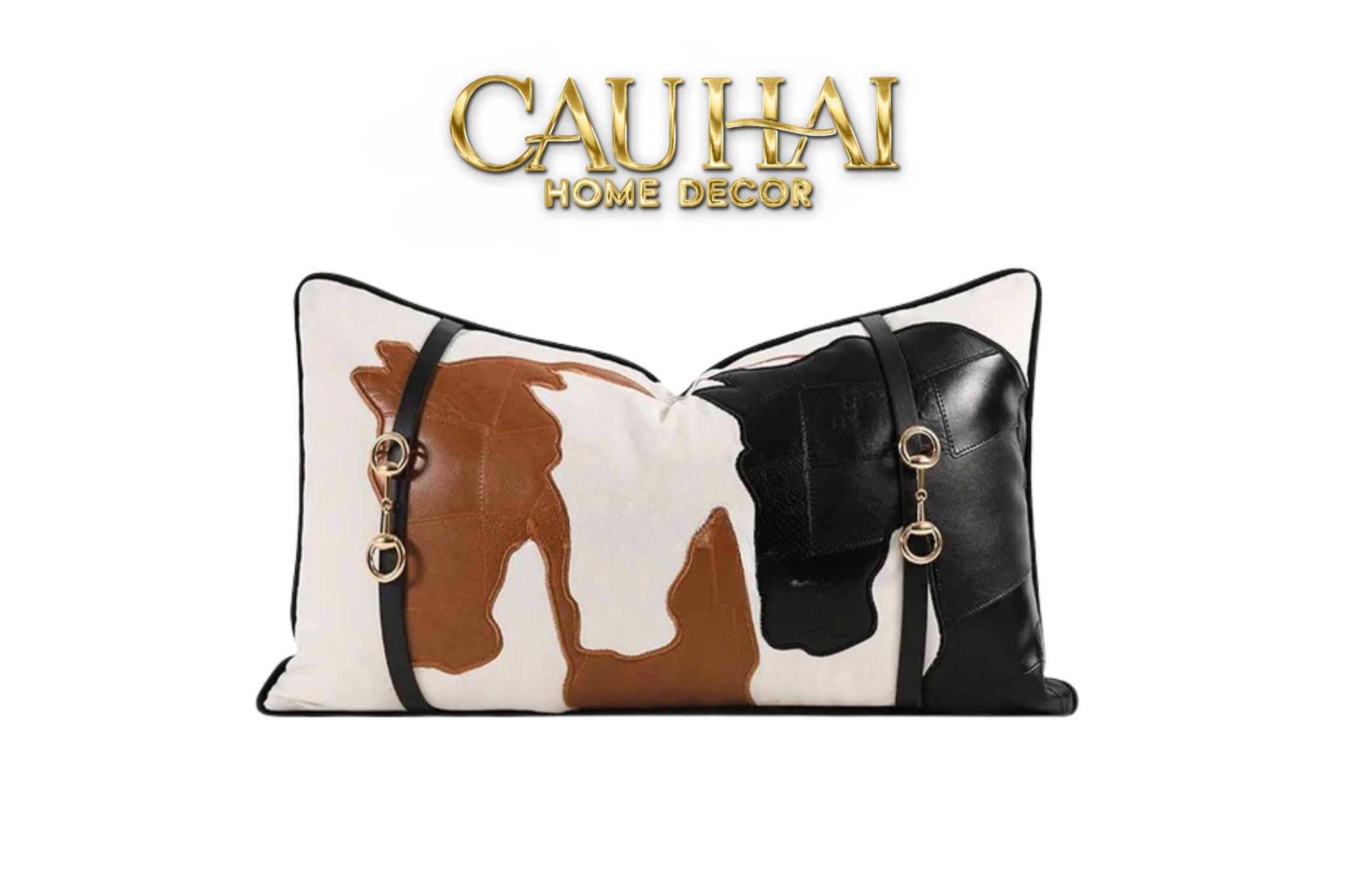 GỐI NHUNG LEATHER ÉQUESTRE PATCHWORK HARNESS 30x50-CẬU HAI HOME DECOR