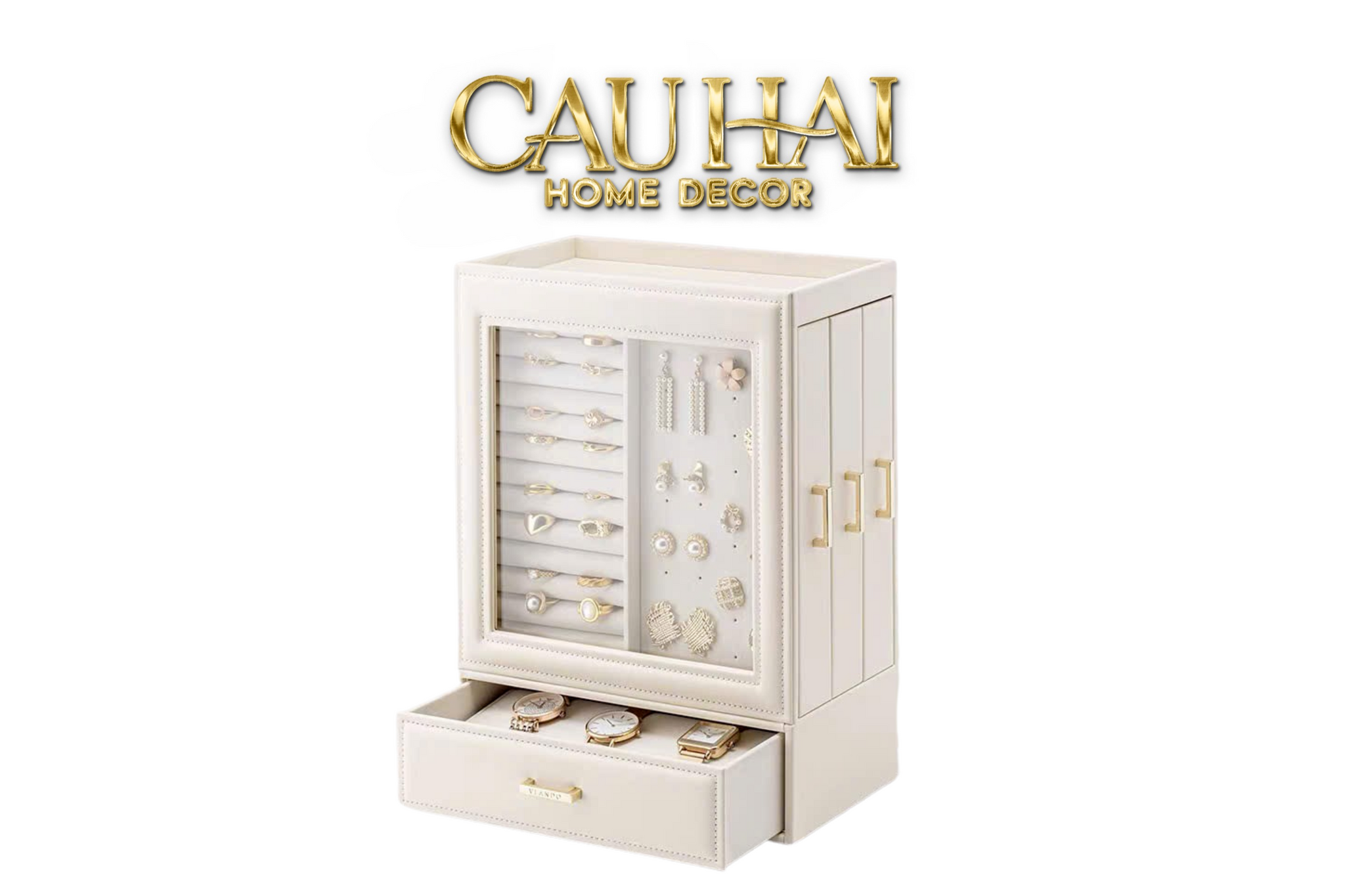 HAUTE FOLIE - HỘP TRANG SỨC DA PEARL LATERAL ÉLEGANCE JEWELRY CLOSET-CẬU HAI HOME DECOR