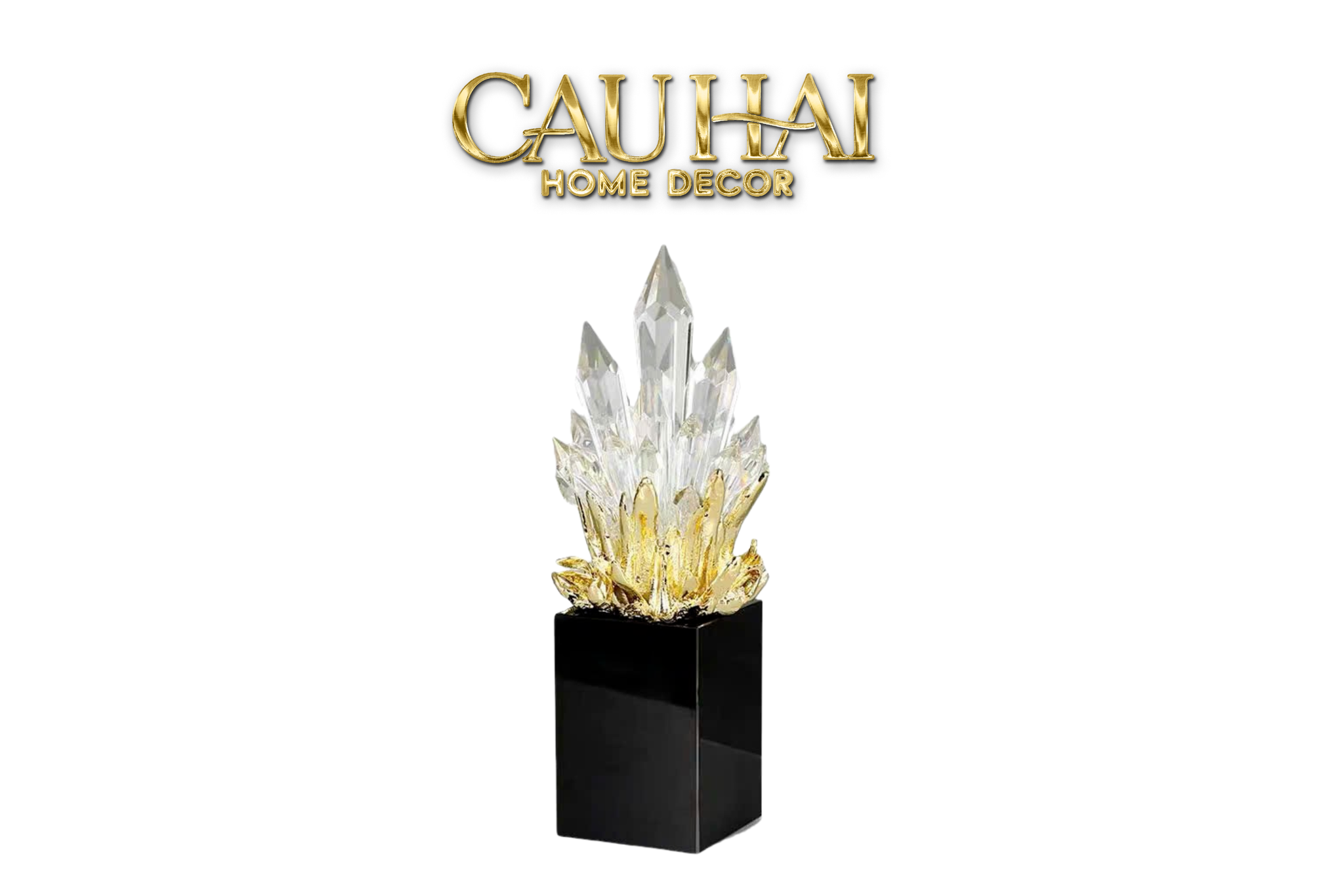 HOME COUTURE - TƯỢNG THẠCH ANH CÉLESTE CRYSTAL FLAME - OBSIDIAN BASE H30