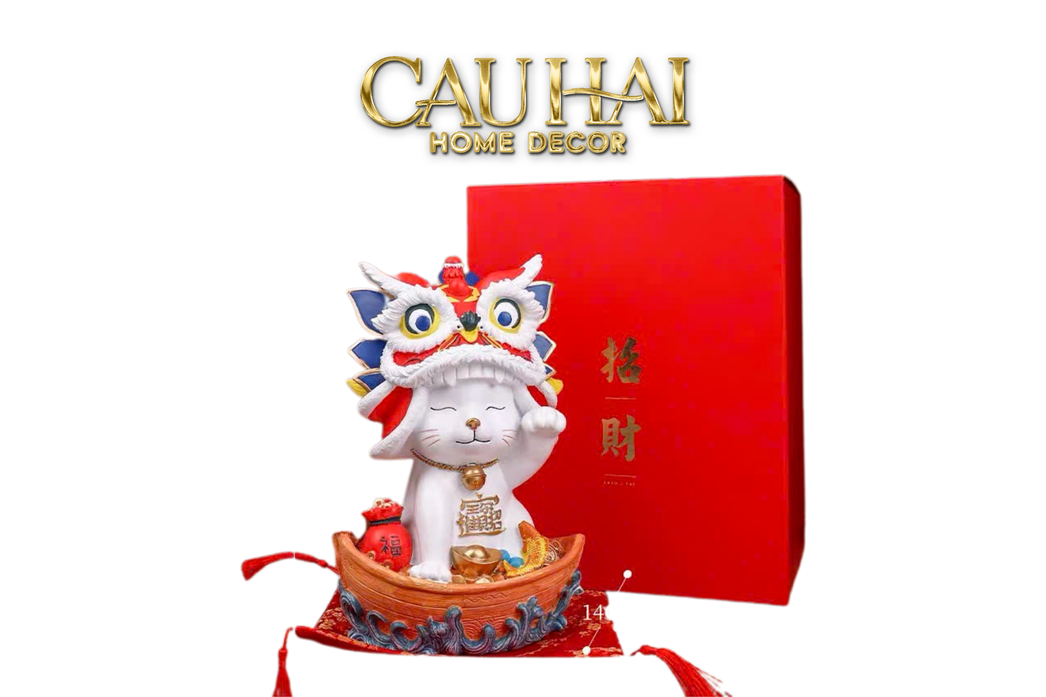 Tết Couture - Tượng Mèo Tam Kim Lân Thuyền Tài - Gift Box-CẬU HAI HOME DECOR
