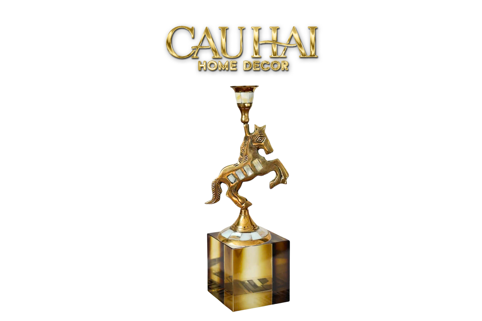 Maison Couture - Đế Nến Đồng Khảm Trai Mahogany Cheval Majesté Brasson Candle Holders