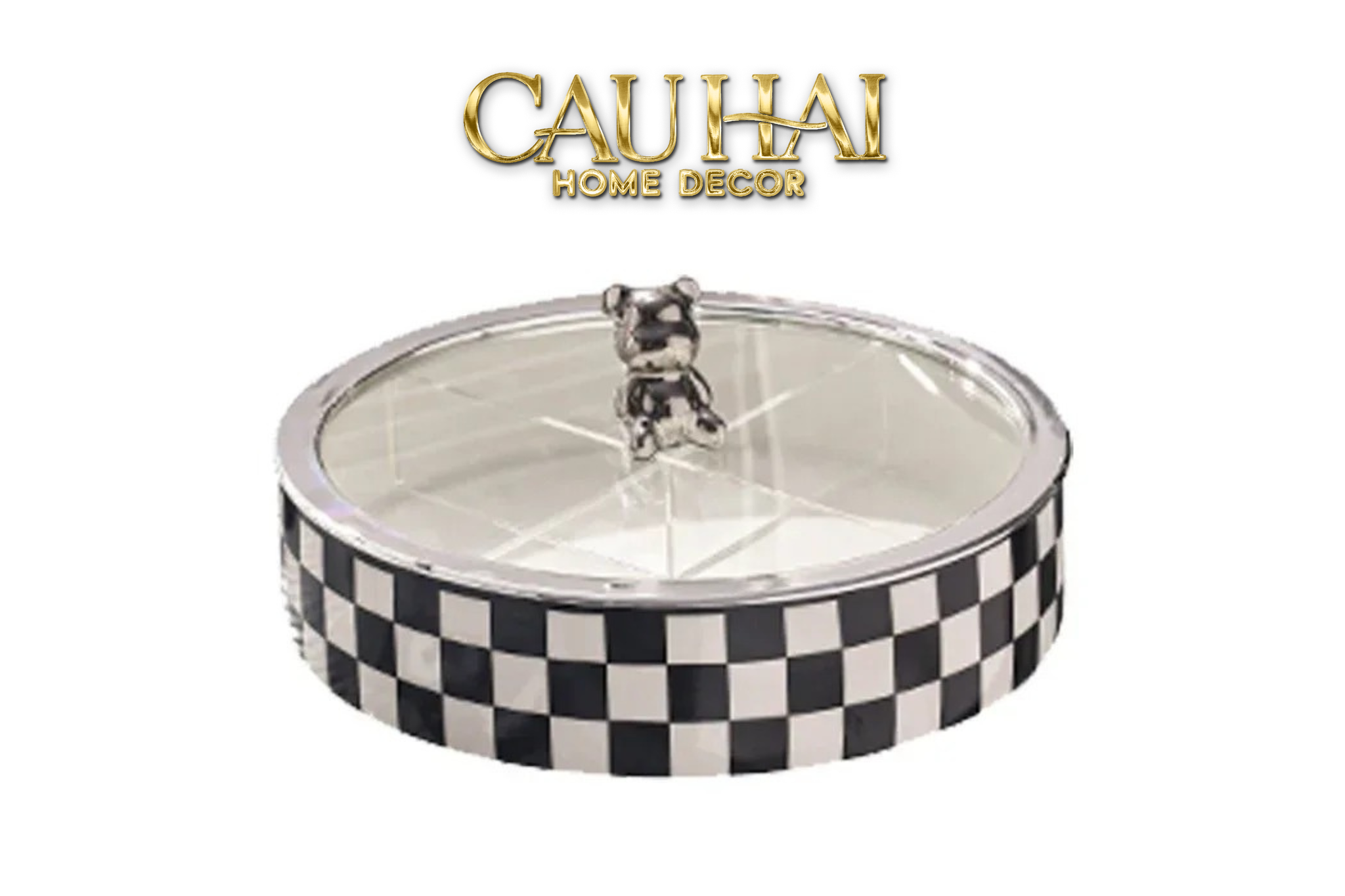 Tết Couture - Hộp Bánh Mứt Silver Carreau au Teddy D22.5