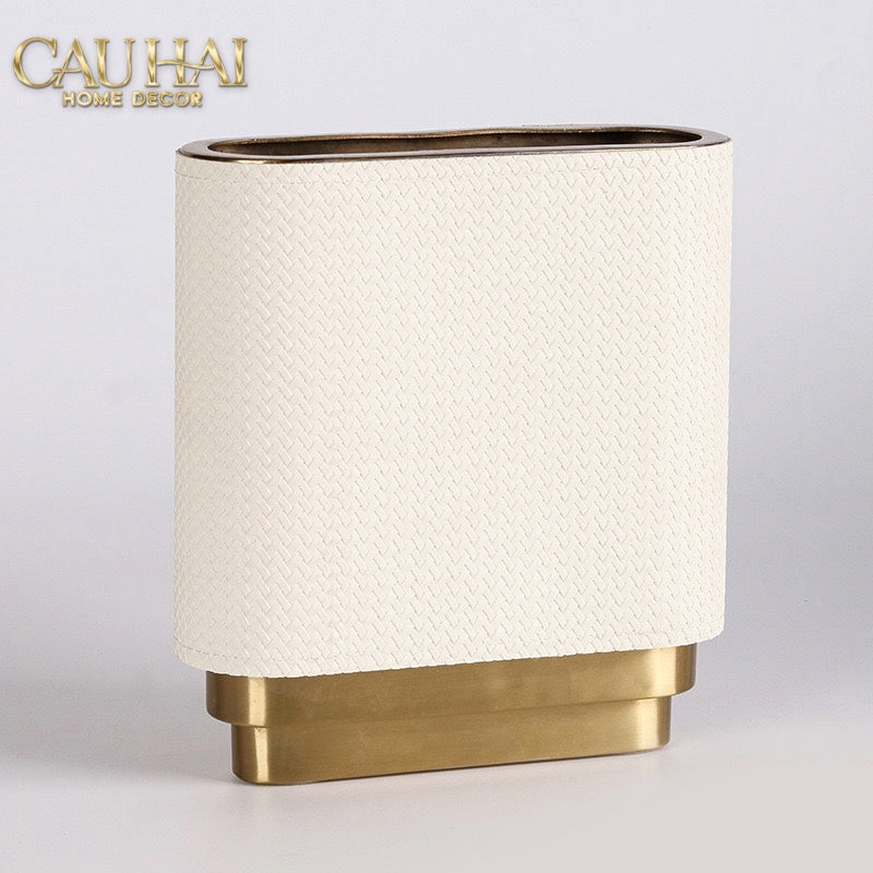 Set 2 Bình Hoa Bọc Da Cao Cấp - Leather Riviera Ivory Gilded Medusa