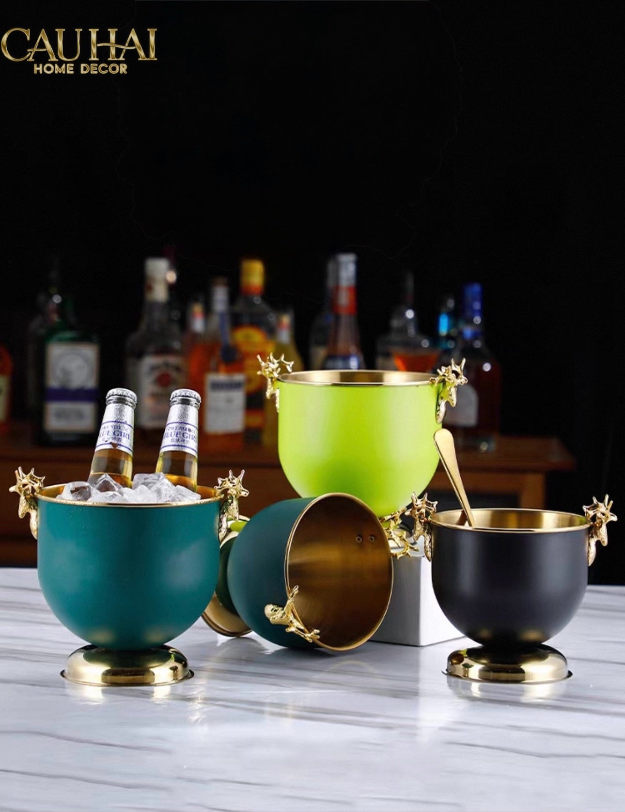 HOME COUTURE - XÔ ĐÁ AVOCADO GOLDEN ELK ICE BUCKET 2L-CẬU HAI HOME DECOR