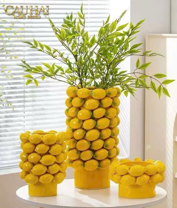 HOME COUTURE - BÌNH HOA CERAMIC CITRON - ÉCLAT JAUNE H25-CẬU HAI HOME DECOR