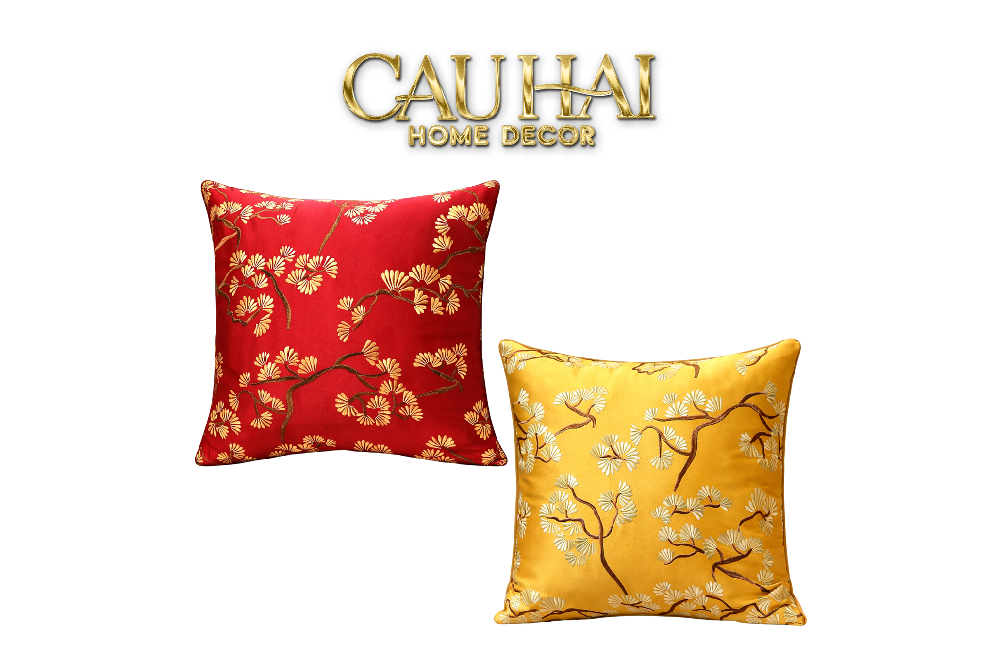 Tết Couture - Vỏ Gối Lụa Thêu Kim Mai Trường An 45