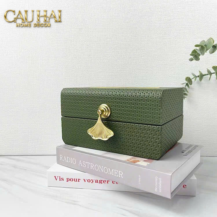 HỘP KHĂN GIẤY DA PHTHALO GREEN-CẬU HAI HOME DECOR