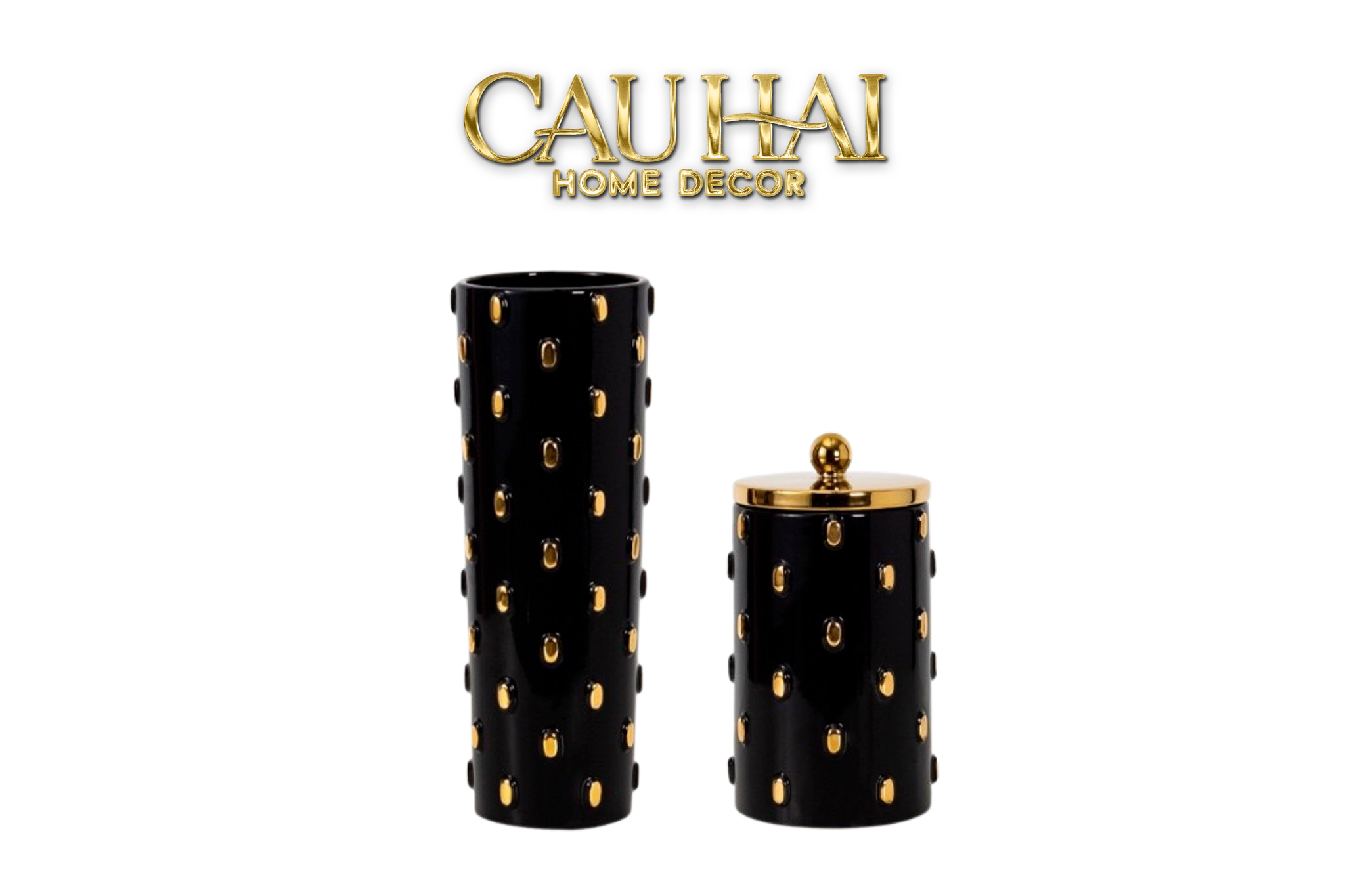 Set 2 Bình Lọ Impériale Bastion Armory Noir-Gold Vessel-CẬU HAI HOME DECOR