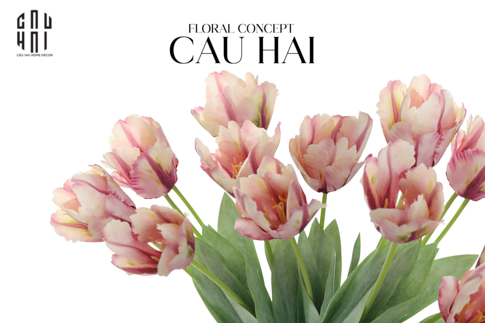 SET 2 CÀNH HOA PARROT TULIP POWDER PINK / FUCHSIA-CẬU HAI HOME DECOR