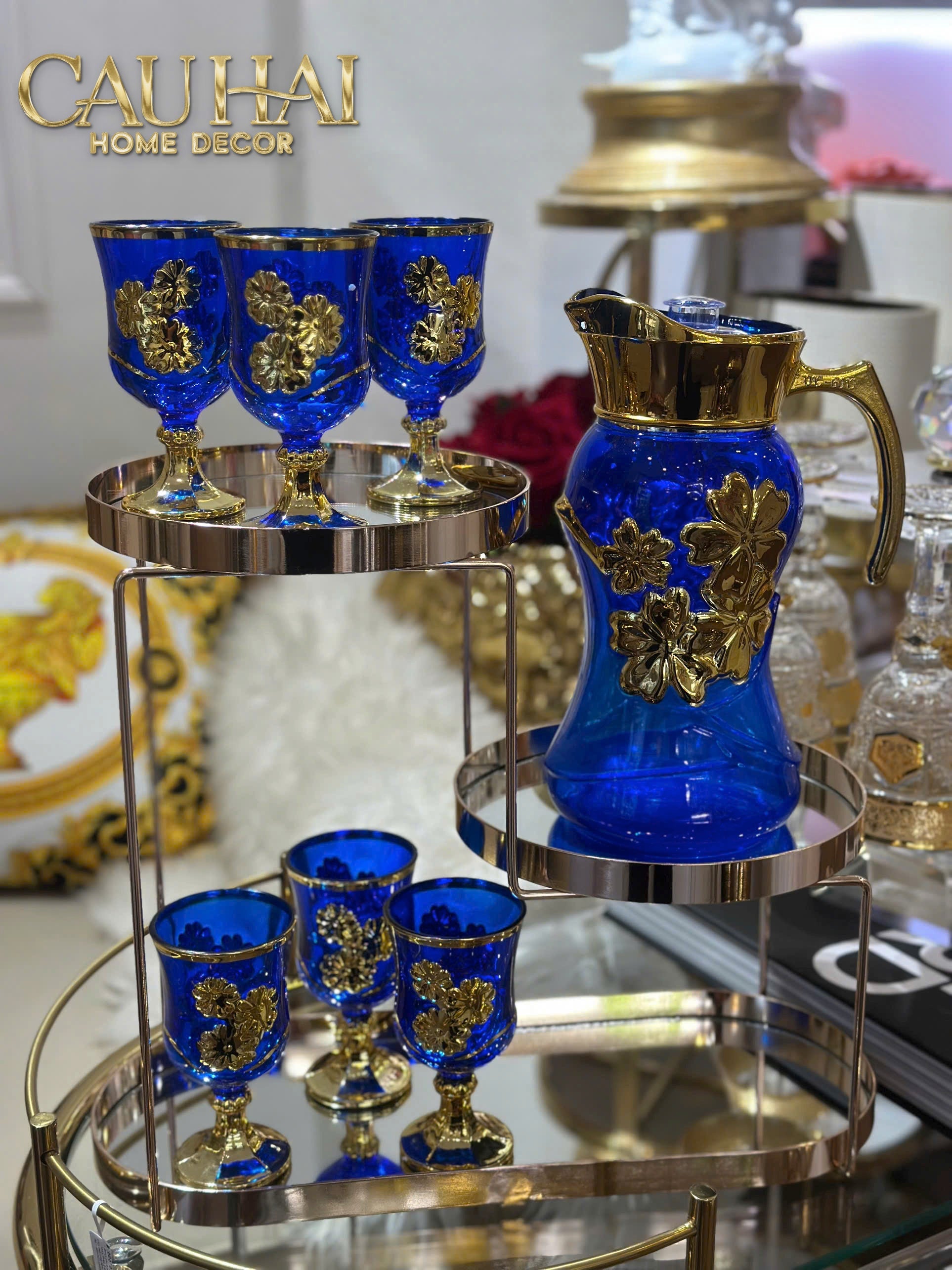 Set Binh Nuoc Thuy Tinh Grand Marquis Bleu Saphir Glass 7pcs