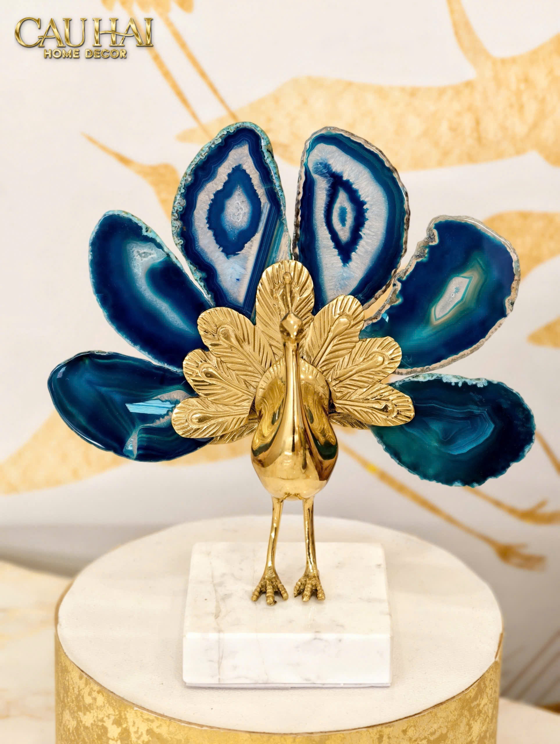 Maison Couture - Brass Onyx Peacock Statue The Vanity Of Hera