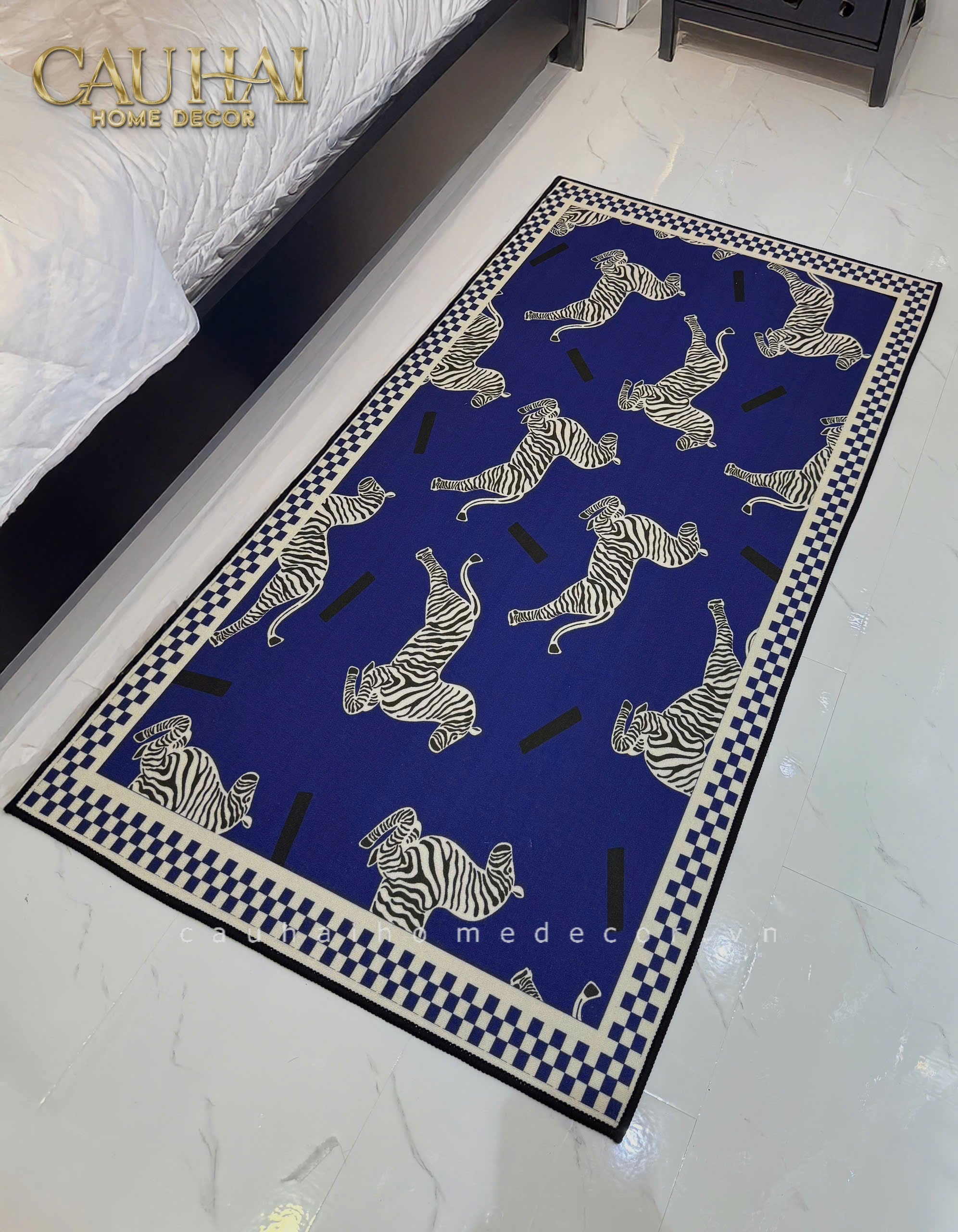 Thảm Tròn Nhung Bỉ - La Danse Du Zèbre - Bleu Indigo
 D140