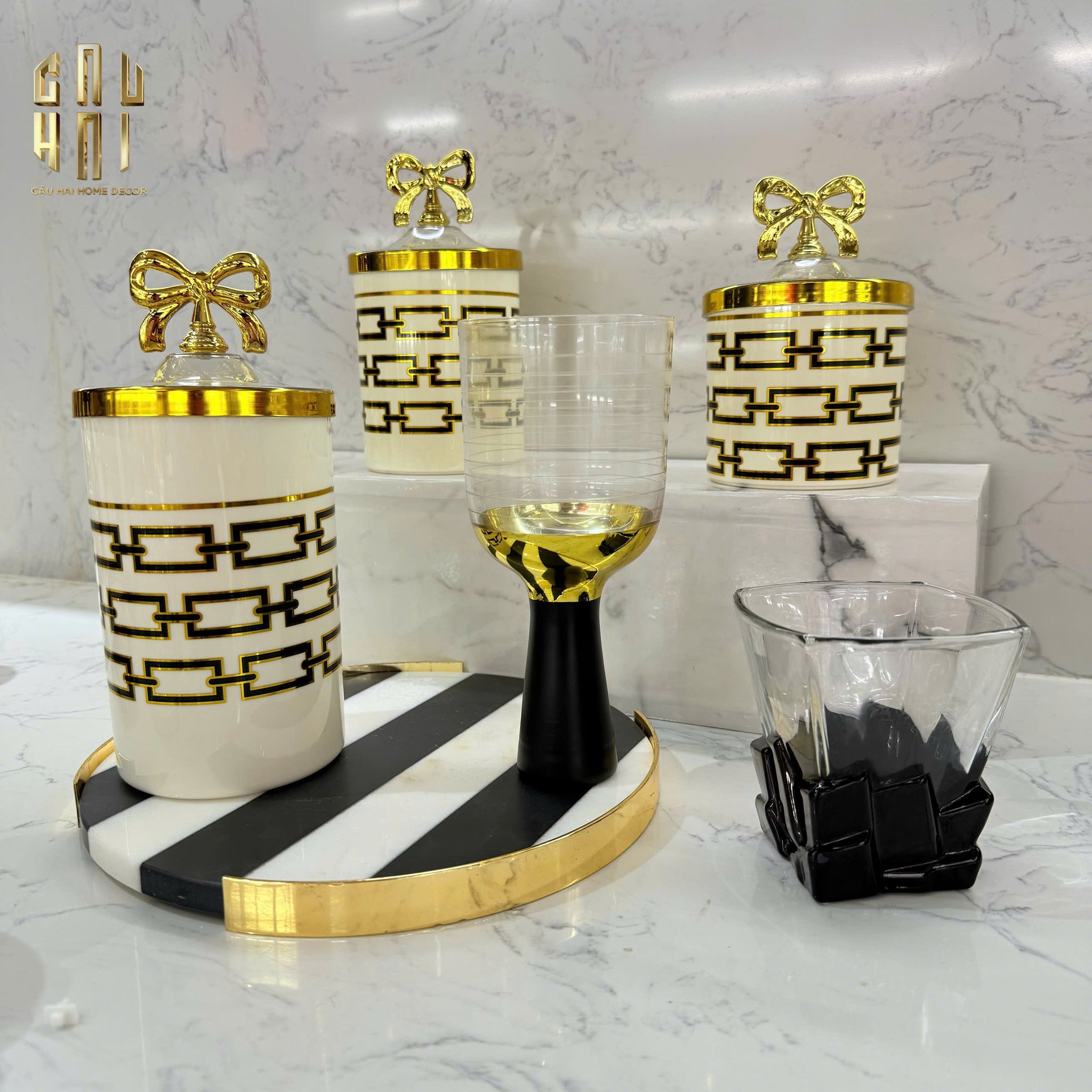 Set of 3 Acrylic Pantry Jars - Luxe Chain Of Grace