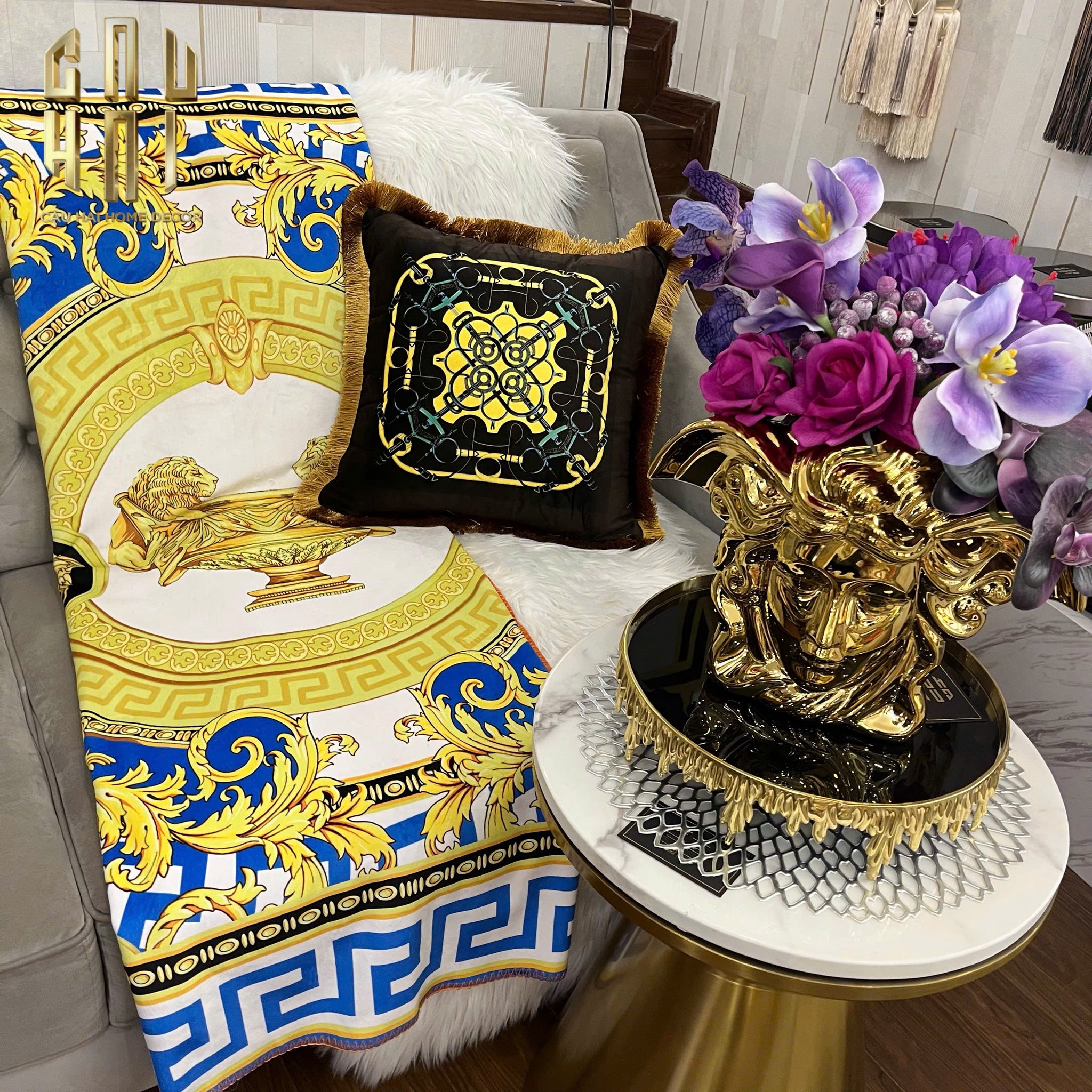 Chăn Blanket Velvet Baroque Platinum 150x150
