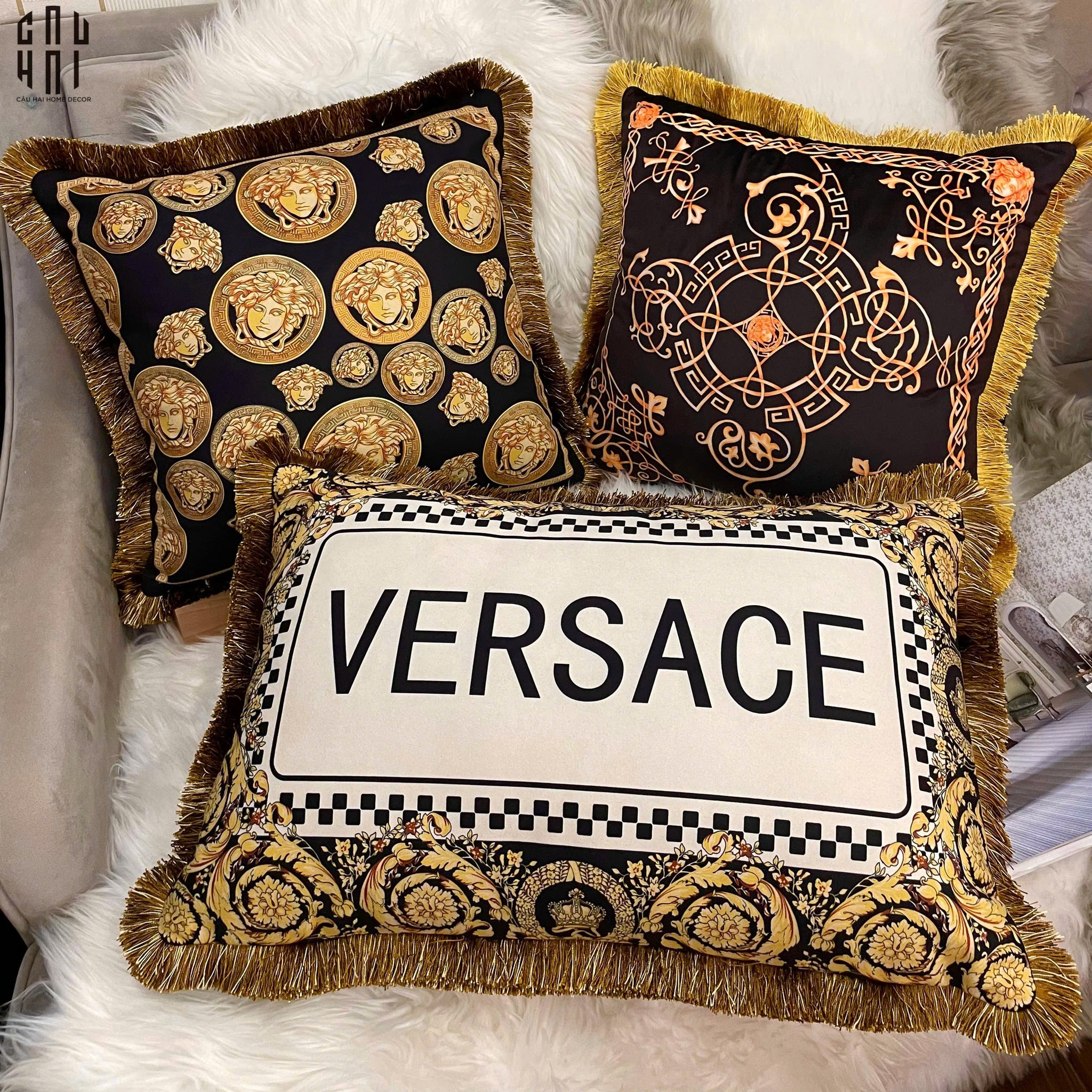 Maison Couture - V Class Medusa Medallion Coin Amplified Chenille Pillowcase 45.