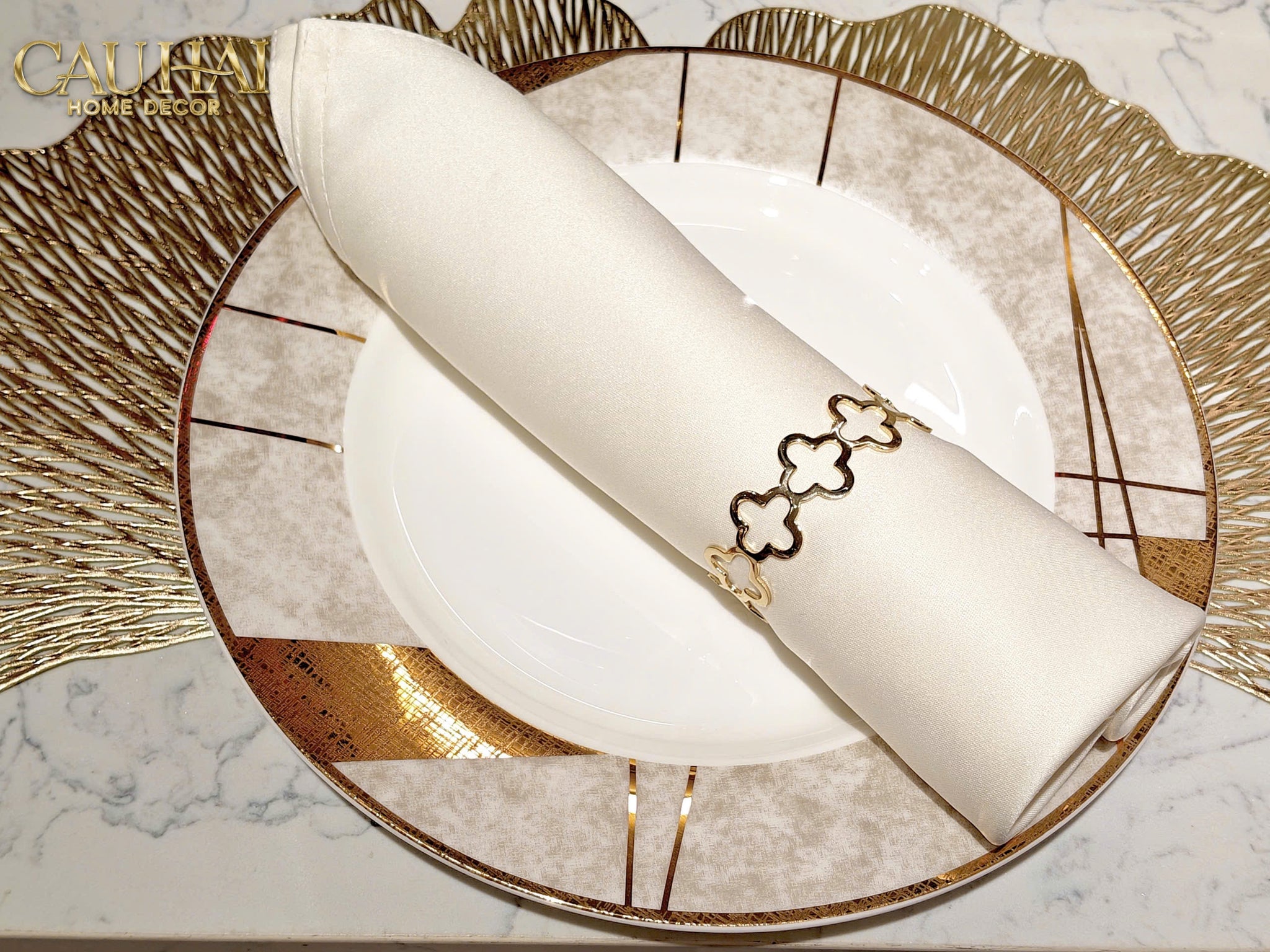 Napkin Ring Clover Fleur Monogram Quatrefoil
