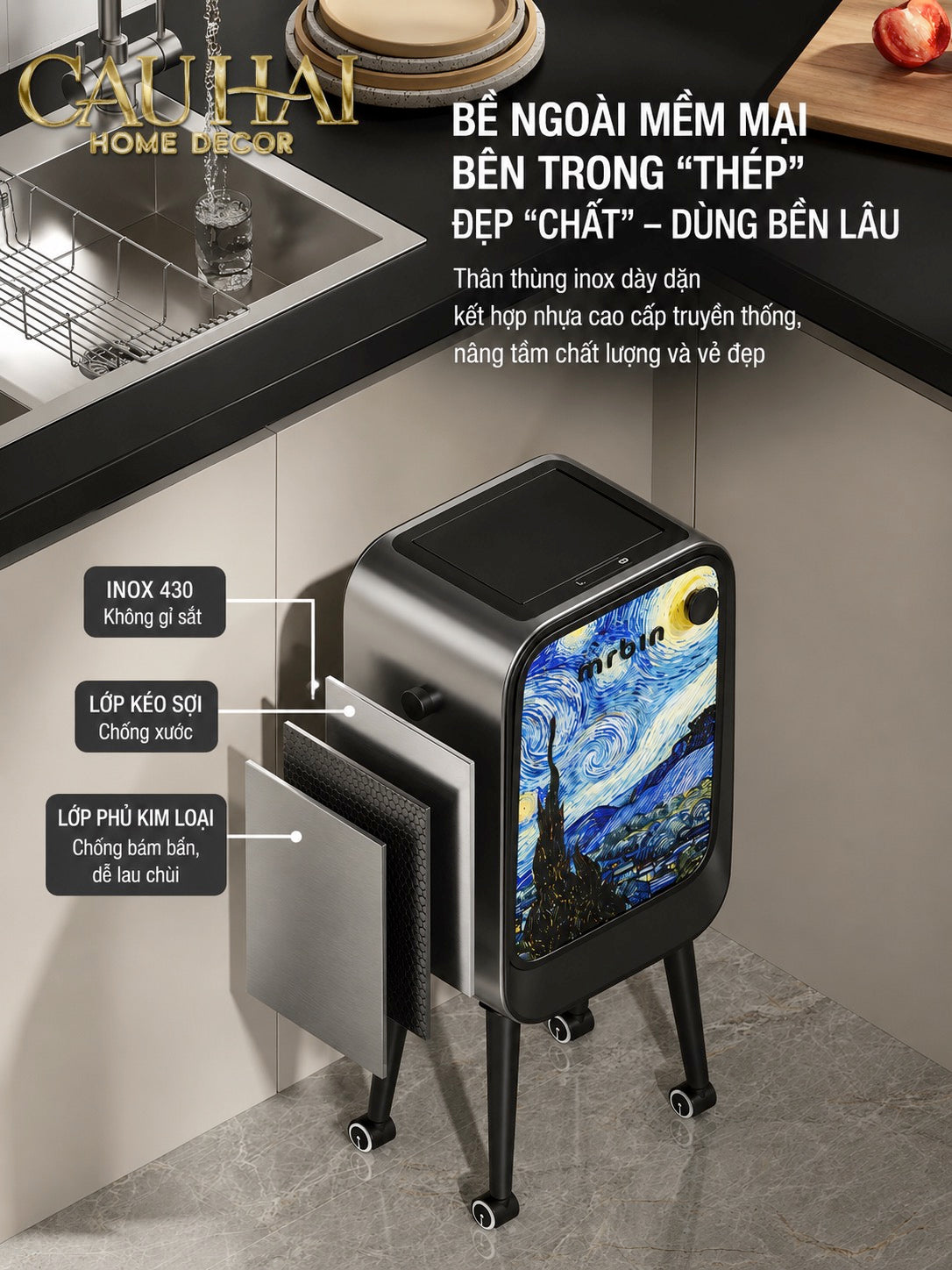 Maison Couture - Thùng Rác Mr Bin Automatic TV Van Gogh Version Limited 20L 31.4x65
