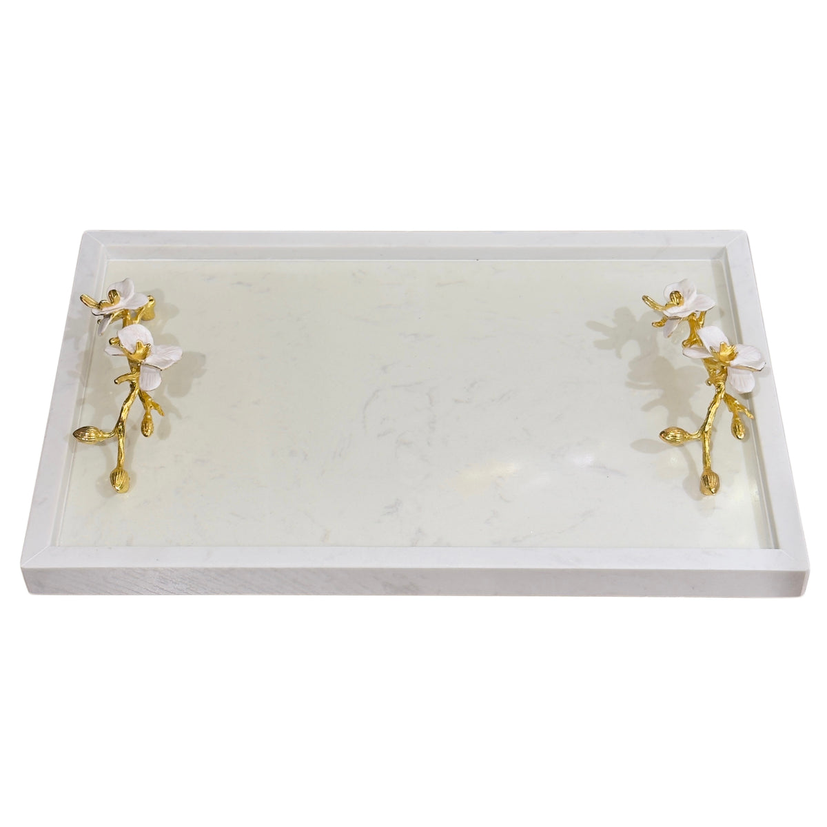 Maison Couture - Haute Orchid Golden Branches Decorative Rectangular Marble Tray 22x37