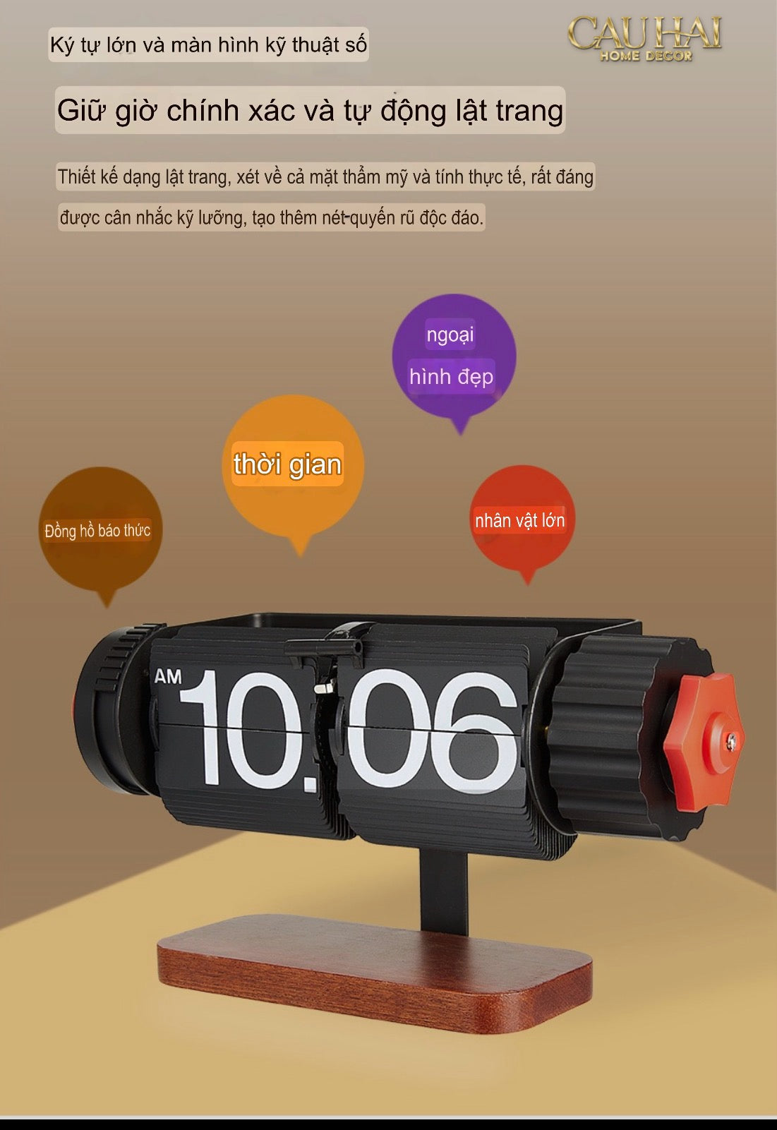 Đồng Hồ Lật Voyage Retro Noir-CẬU HAI HOME DECOR