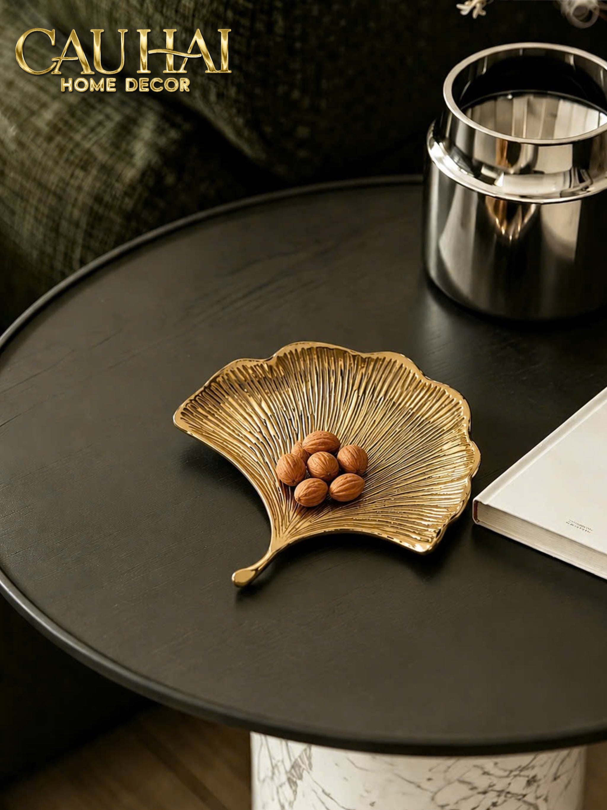 Khay Trang Trí Lá Ngân Hạnh Héritage Ginkgo Lumière D’Or 22x20