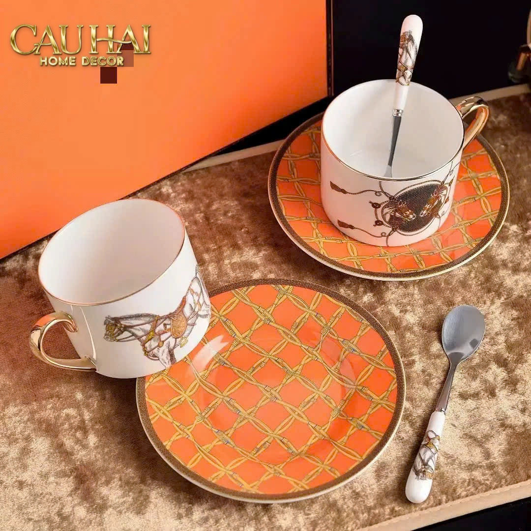 Maison Couture - Set 2 Tách  La Selle Royale Tea Set Orange Harnais 6pcs