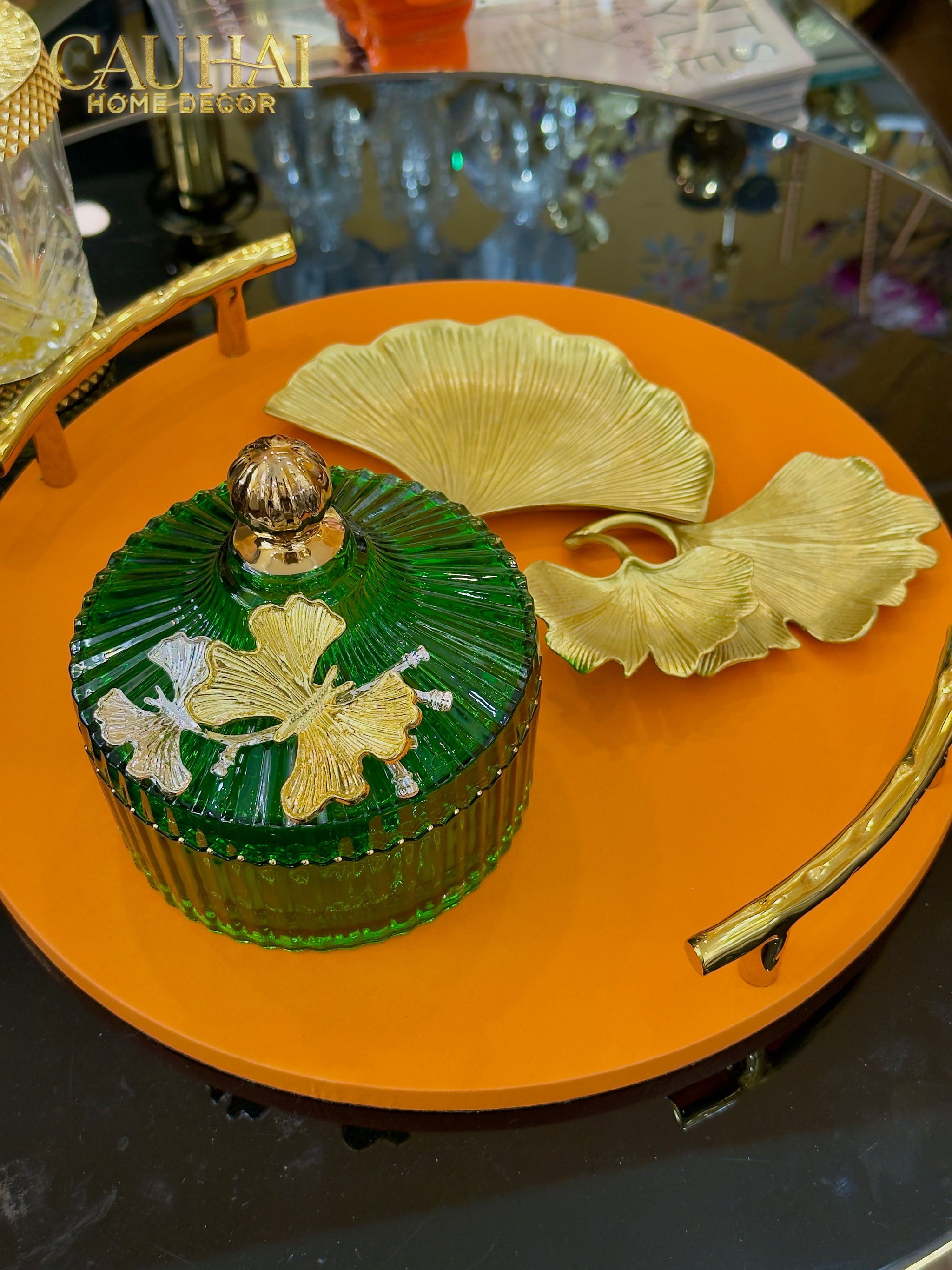 Maison Couture - Lọ Kẹo Thuỷ Tinh Papillon Émeraude Royale