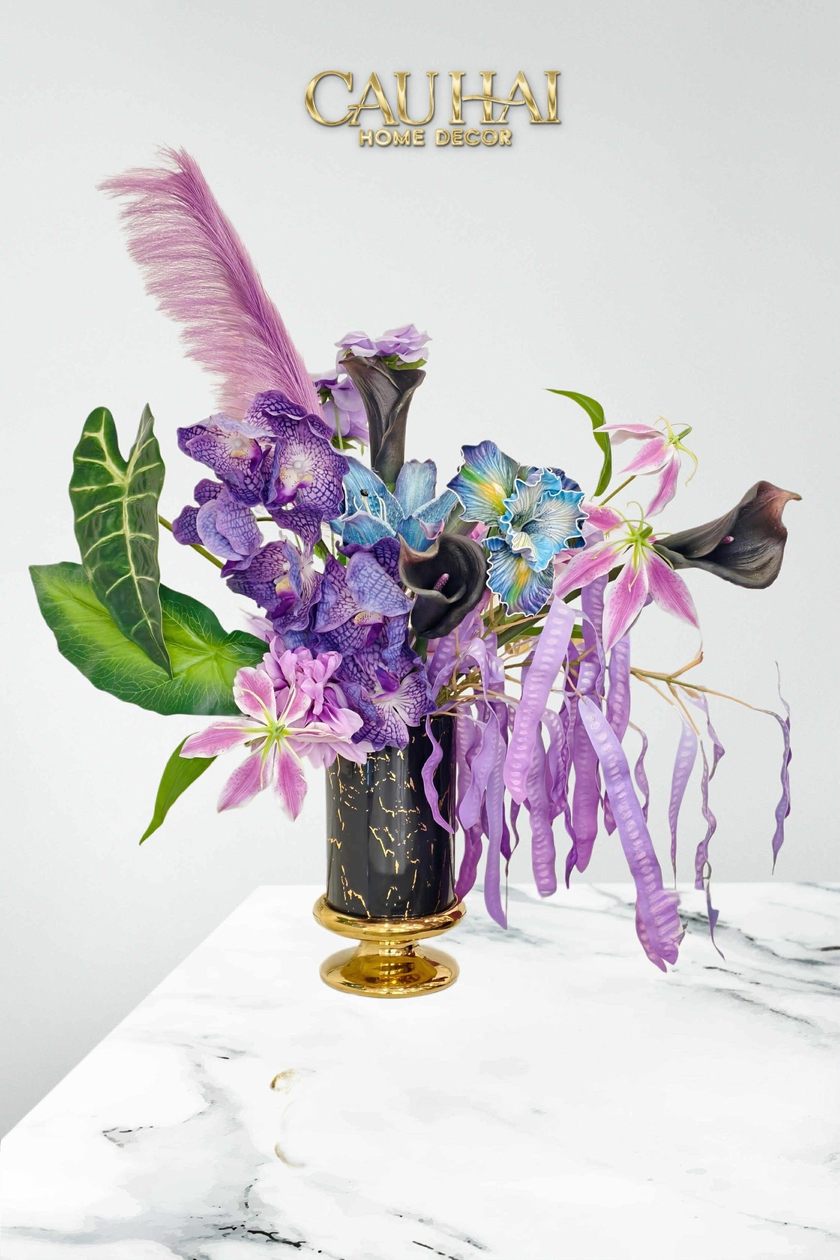 SET 2 BÌNH HOA SỨ - BLACK ARTHUR MARBLE H23/19-CẬU HAI HOME DECOR