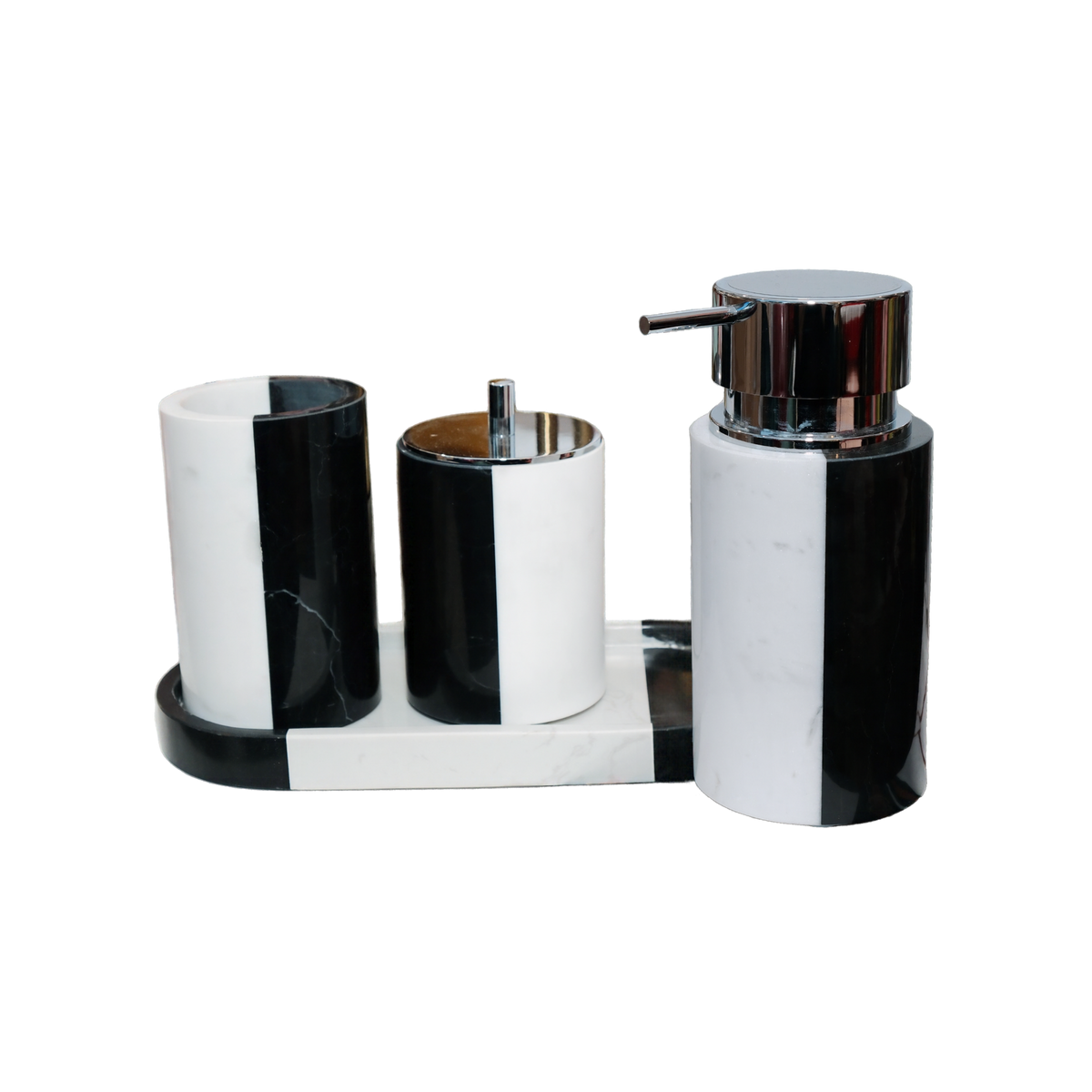 Special Edition Black and White Marble Bathroom Set - Monolith Noir & Ivoire Oval Tray - Bathroom Vanities 4pcs