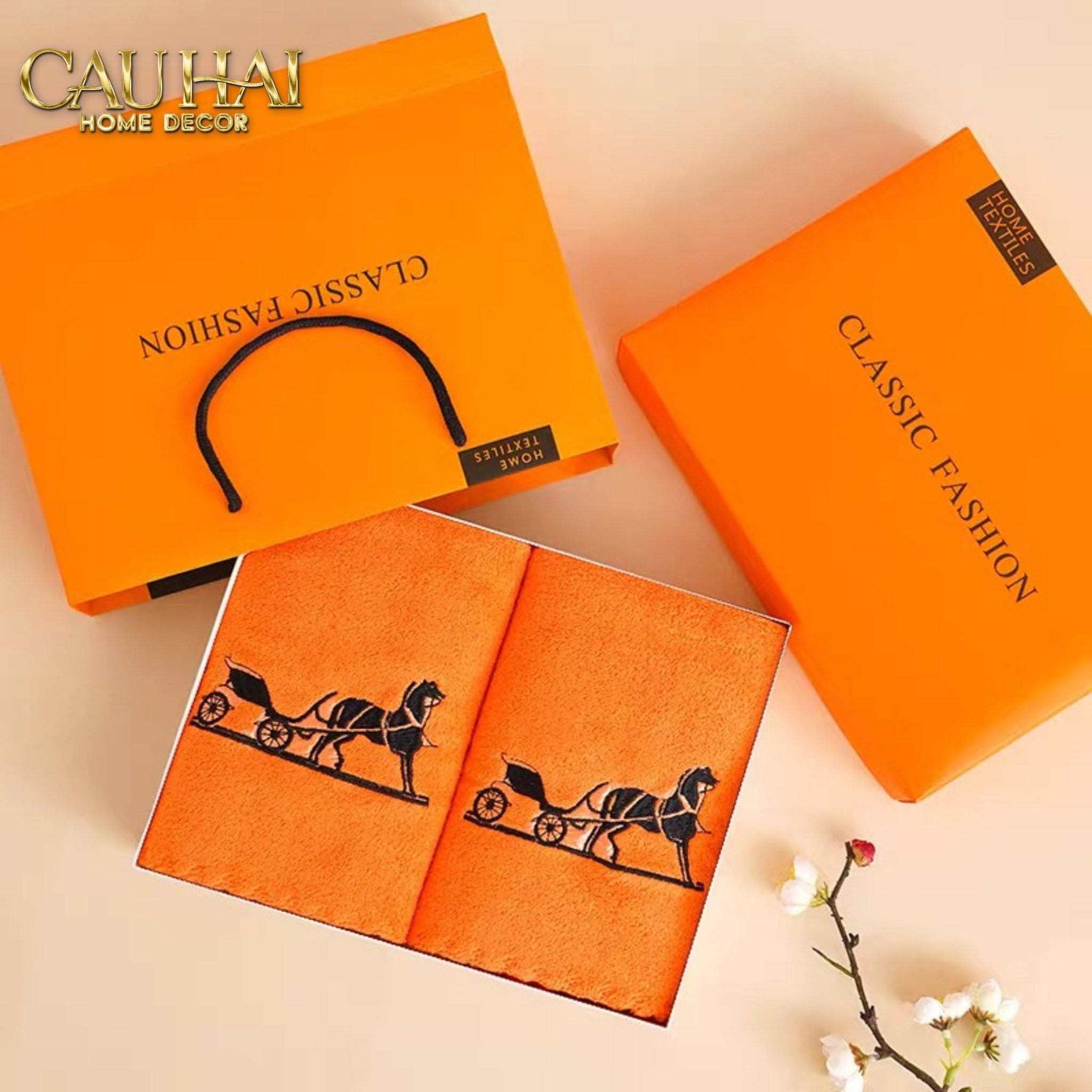 SET 2 KHĂN MẶT 40X90 - CHARIOTS CARRIAGE - FACE TOWEL FULL BOX-CẬU HAI HOME DECOR