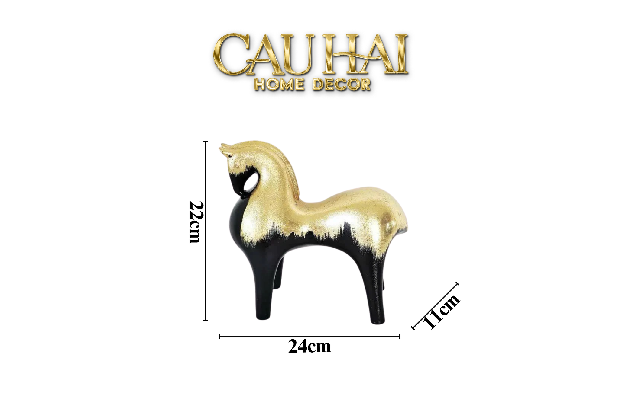 Maison Couture -  Tượng Ngựa Gốm Mun Mài Dát Vàng Noir Laqué Feuille d’Or Tang Horse  H24/H36