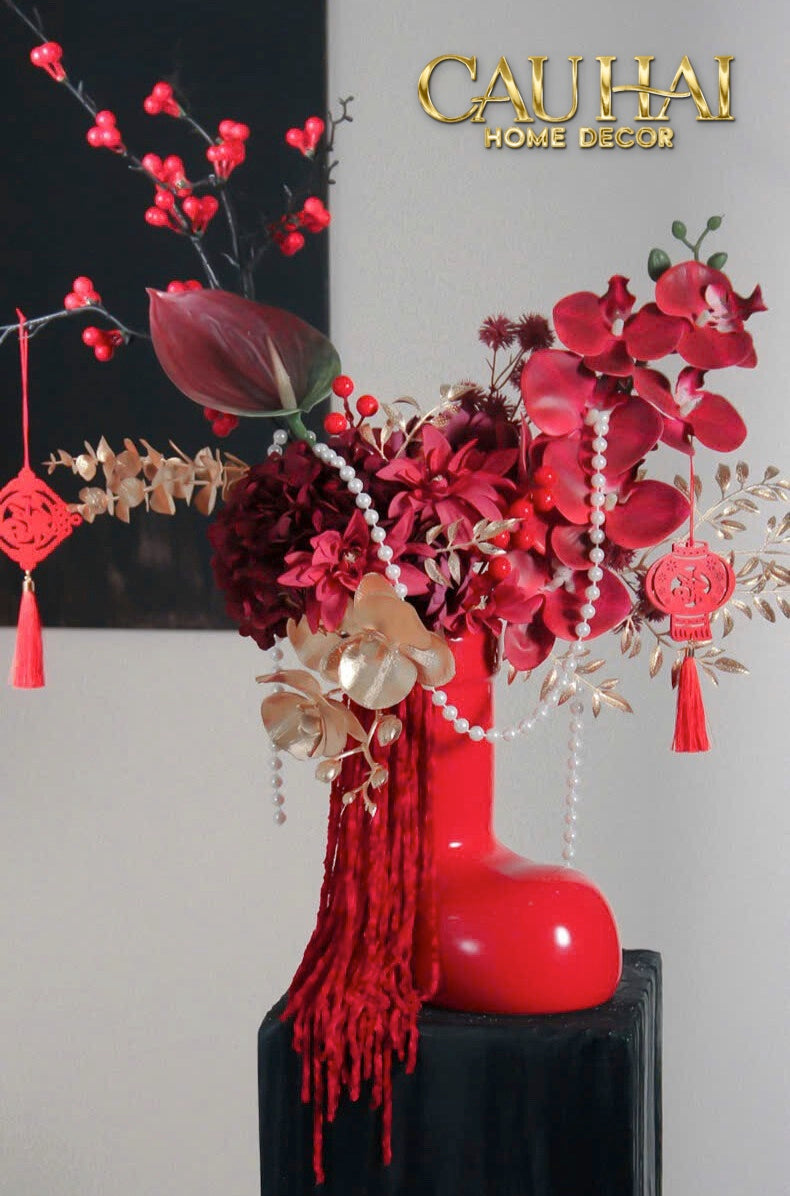 FÊTES COUTURE - BÌNH HOA ROUGE GLOSSY BUBBLR BOOT VASE-CẬU HAI HOME DECOR