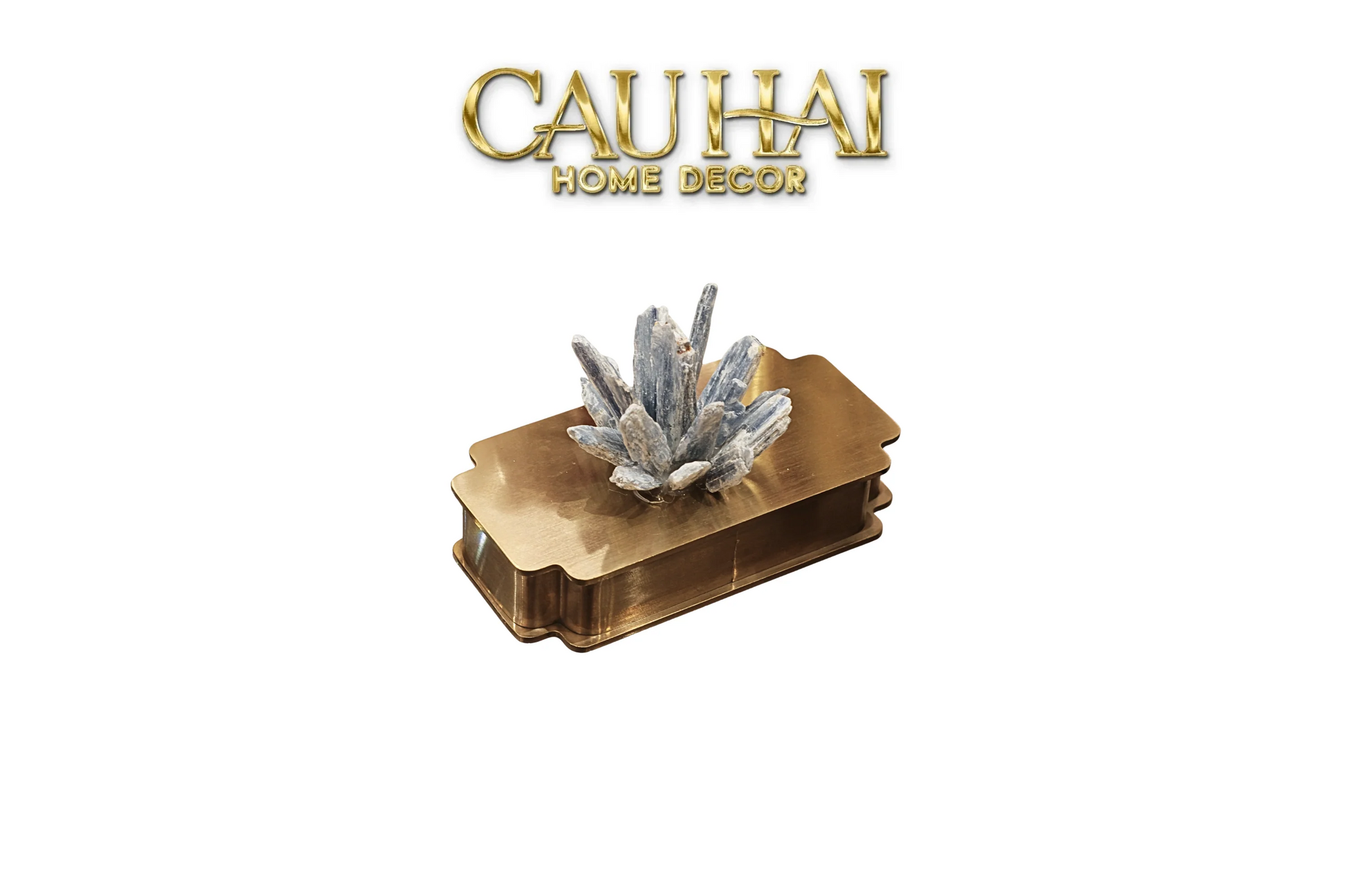 Hộp Tăm Bông Inox Đính Thạch Anh Cristal Minéral D'Or Toothpick Holder 6x12