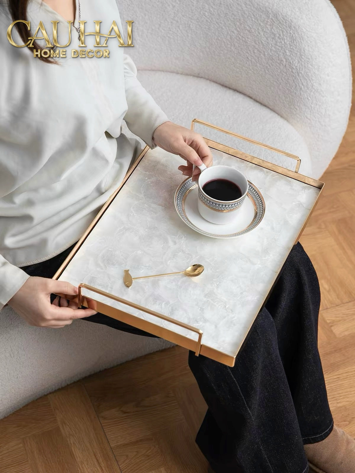 Maison Couture - Khay Chữ Nhật Xà Cừ -  Plateau Perle Céleste Celestial Pearl Serving Tray 30*40
