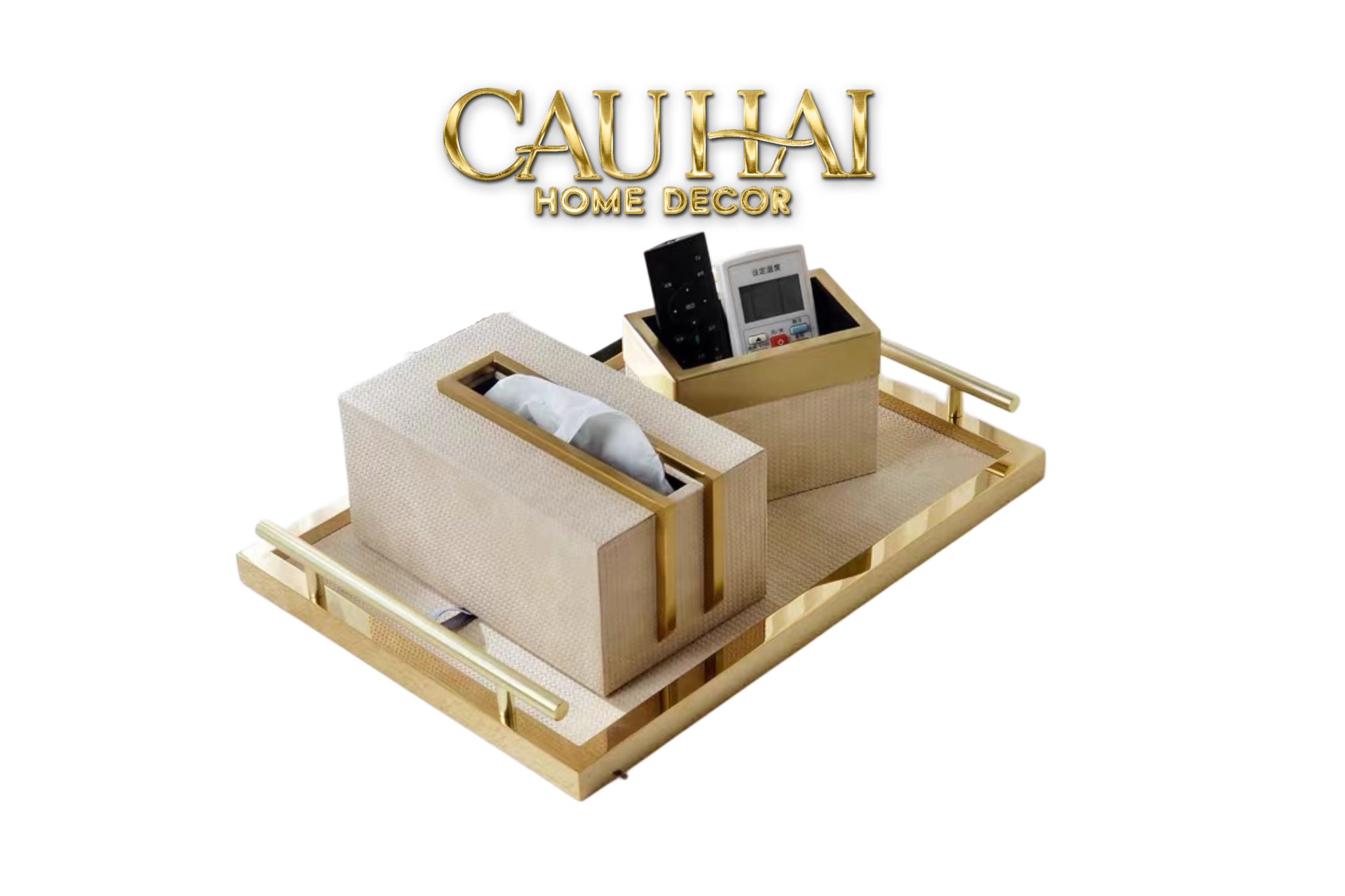 HOME COUTURE - SET KHAY HỘP GIẤY LATTE BIRKIN PREMIUM + LEATHER TRAY 3PCS