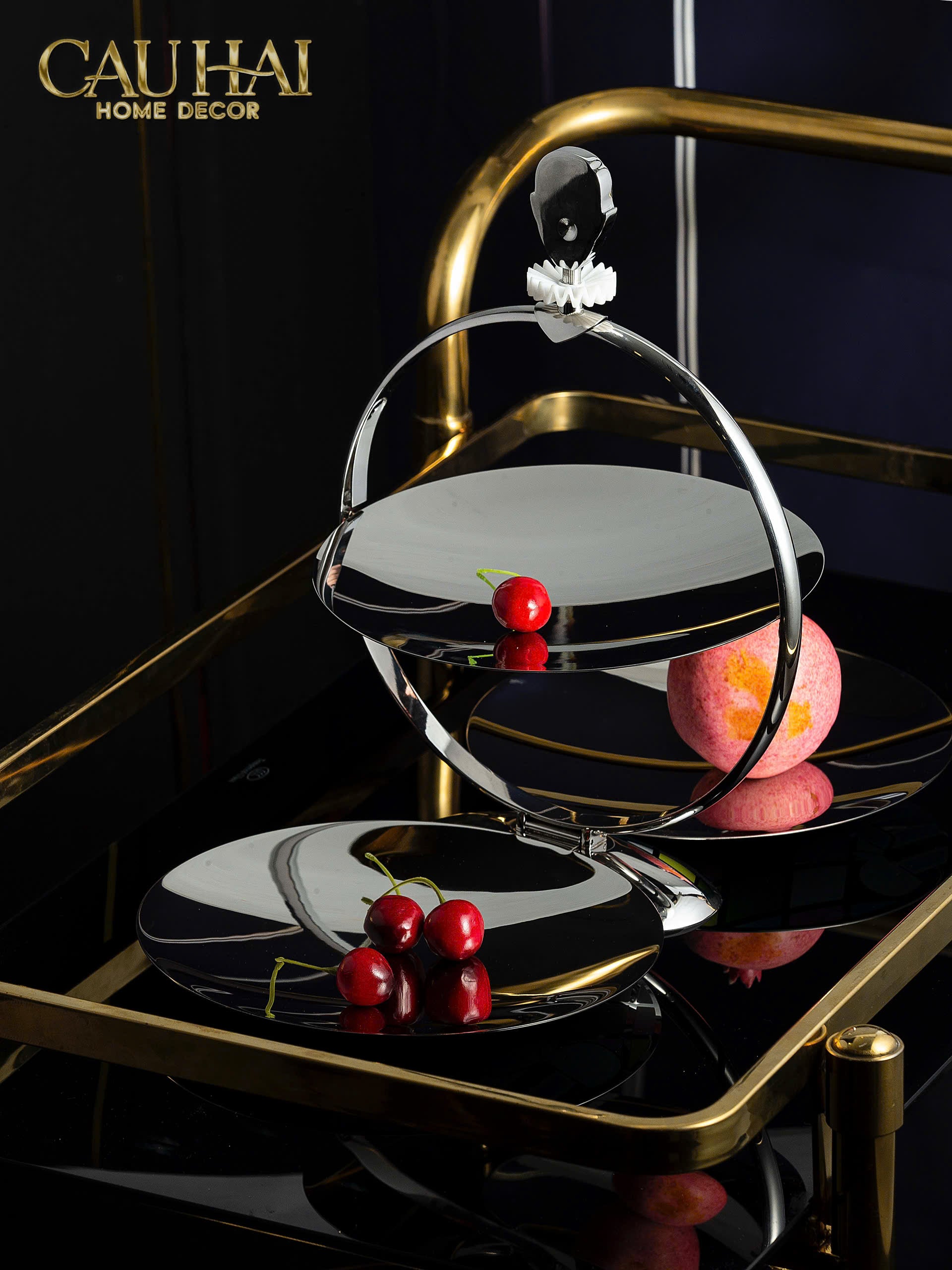 KHAY FRUIT & DESSERT ÉTAGÈRE HARLEQUIN LMT – CRYSTAL STEEL TRAY-CẬU HAI HOME DECOR