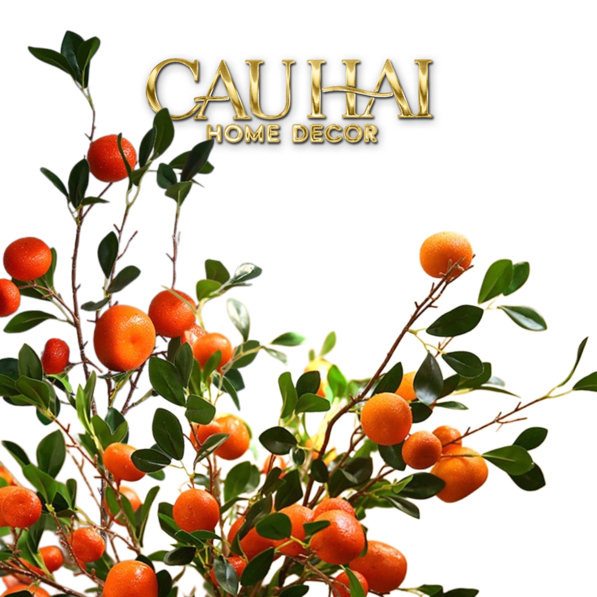 Set 2 Cành Quả Quýt Tangerines Ember/Amber - CẬU HAI HOME DECOR