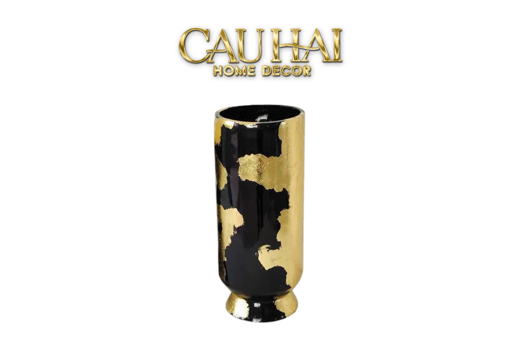 Maison Couture - Bình Hoa Gốm Mun Mài Dát Vàng Noir Laqué Feuille d’Or Vase 34