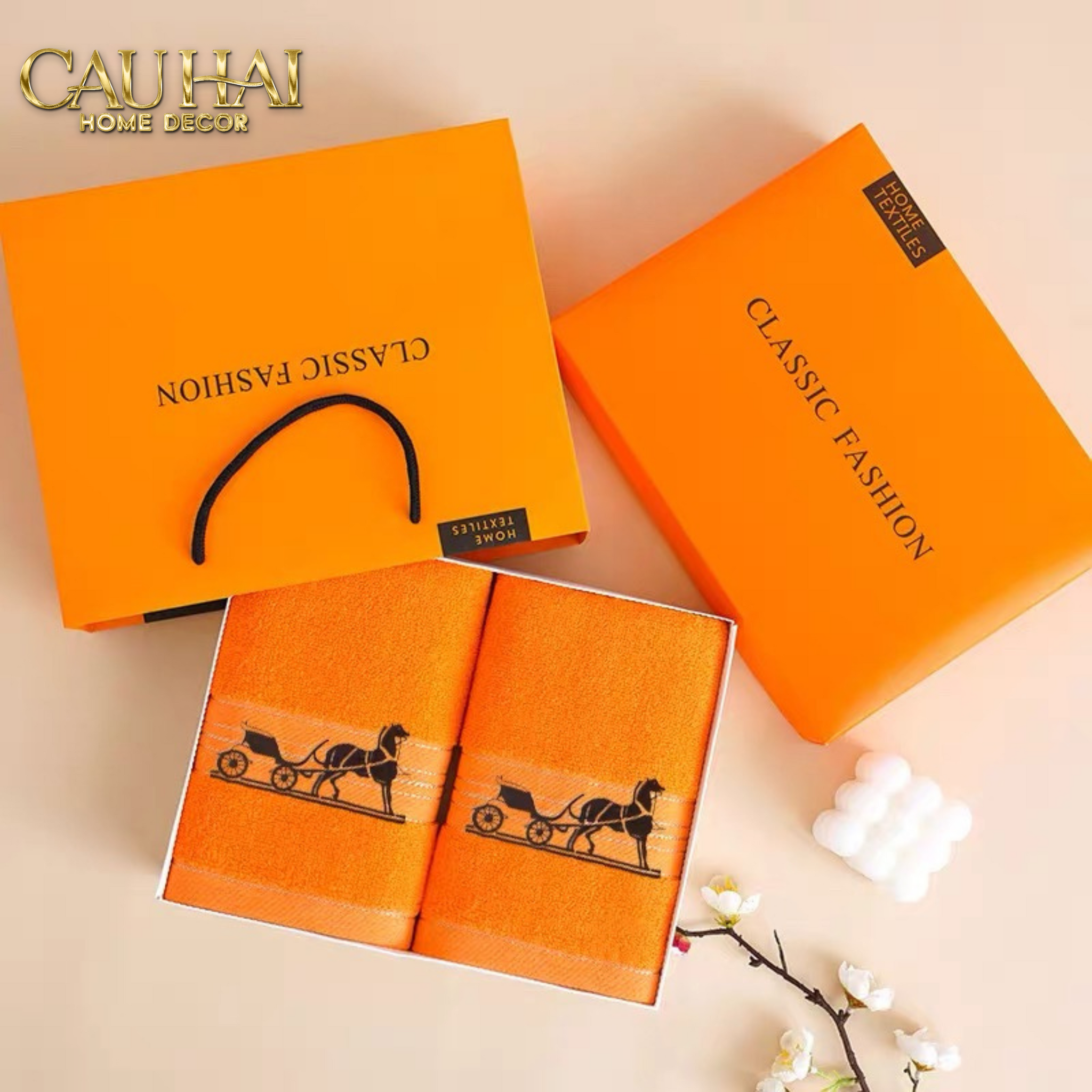 SET 2 KHĂN MẶT 40X90 - CHARIOTS CARRIAGE - FACE TOWEL FULL BOX-CẬU HAI HOME DECOR
