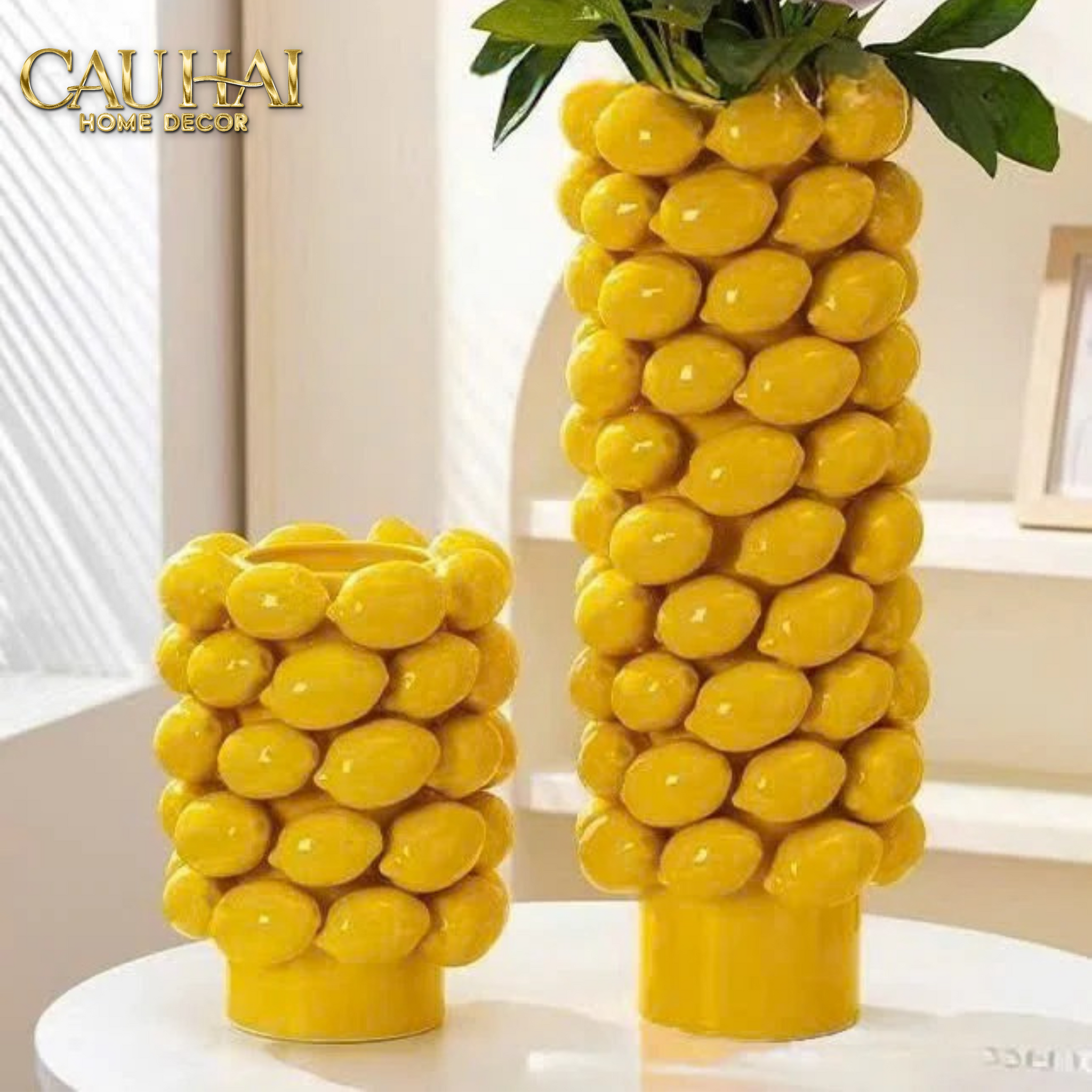 HOME COUTURE - BÌNH HOA CERAMIC CITRON - ÉCLAT JAUNE H25-CẬU HAI HOME DECOR