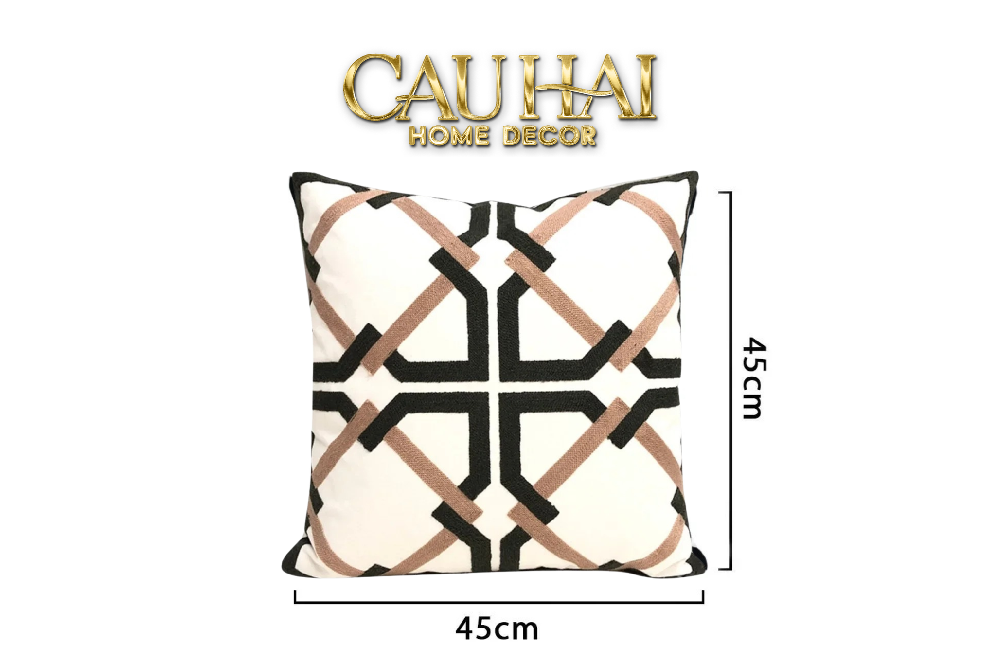 VỎ GỐI CANVAS MONO GEOMETRIC BORDER 45