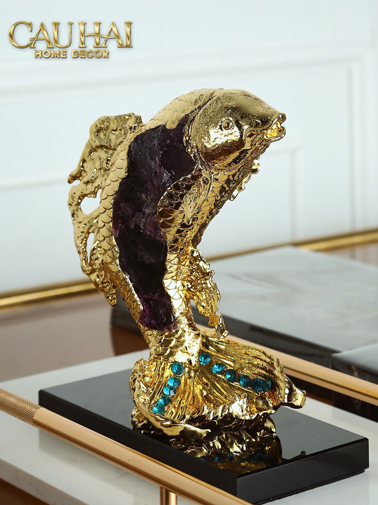 HOME COUTURE - TƯỢNG ĐỒNG CÁ CHÉP ROYALE AMETHYST DRAGON ASCEND H22