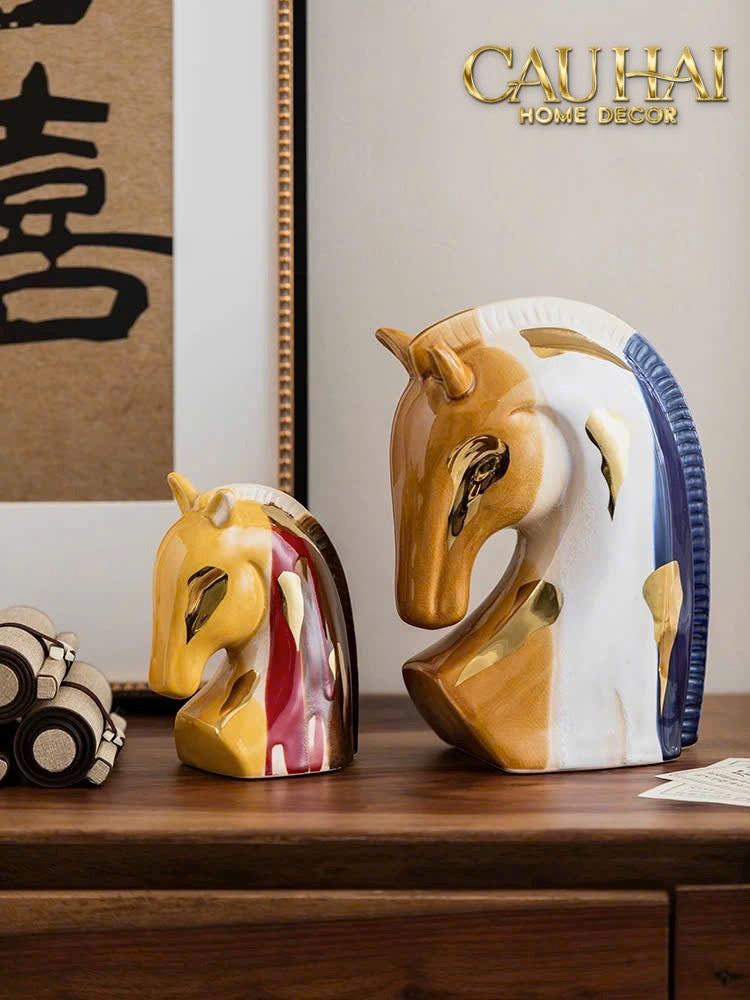 Maison Couture -  Tượng Gốm Đầu Ngựa   Equine Silhouette Sculpture Layered Painting Glazing H18/H28